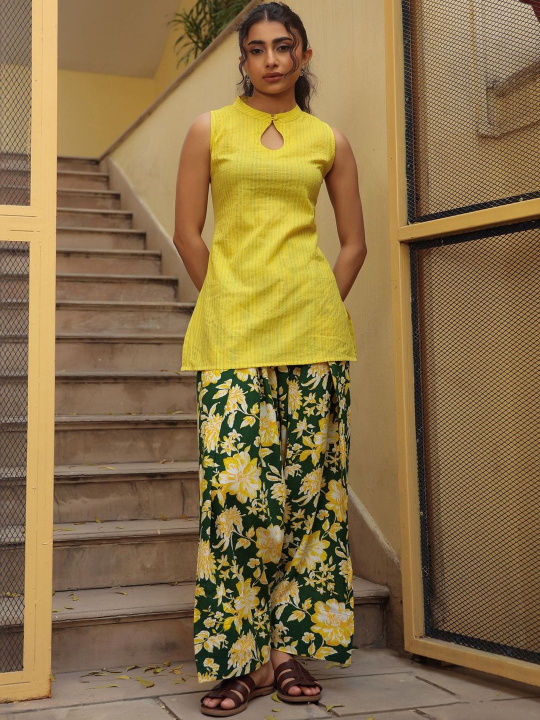 Women Floral Regular Pure Cotton Kurti with Palazzos 6