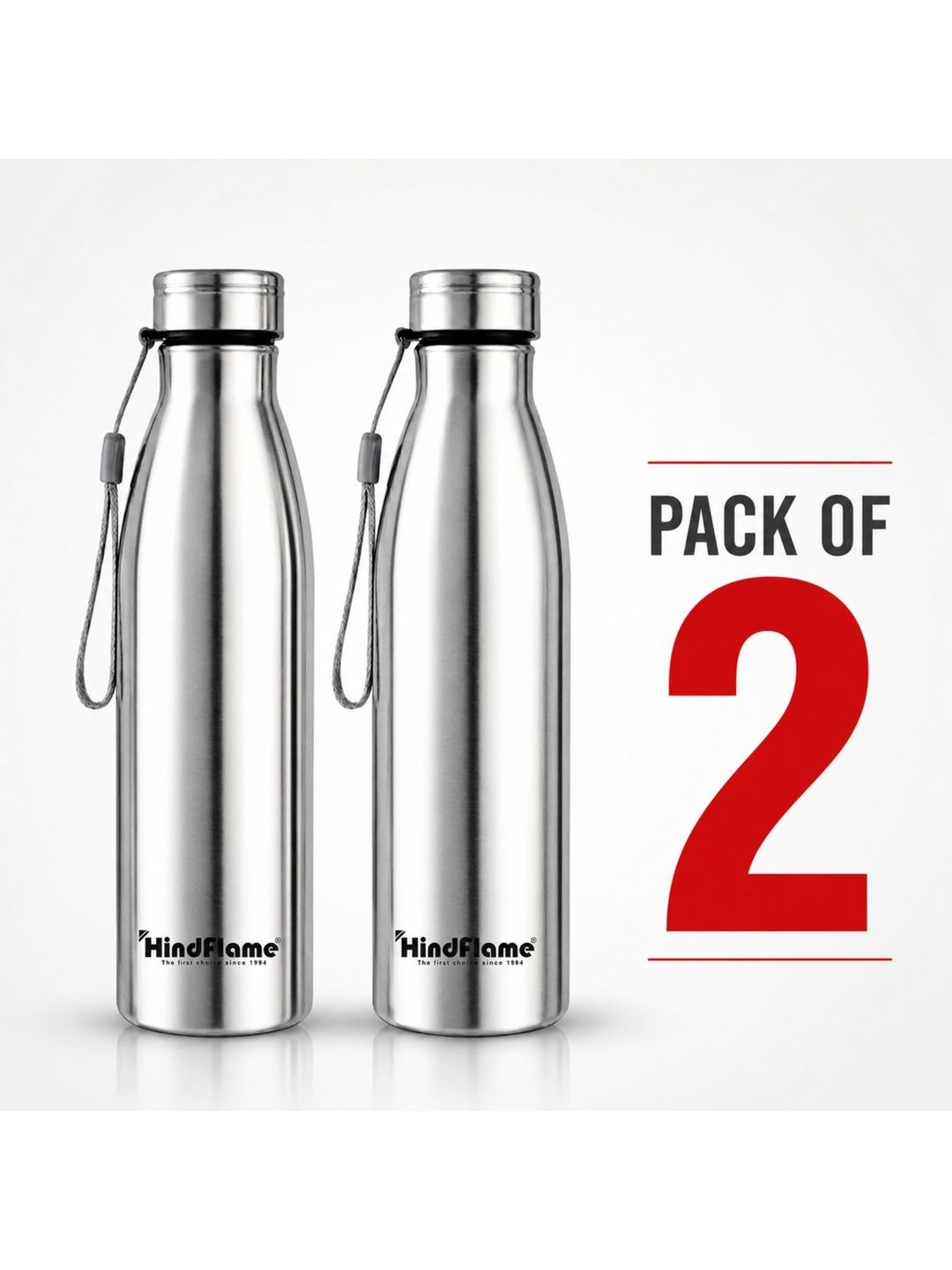 Hindflame Silver Pulse (Pack of 2) Stainless Steel Wall Vacuum Water Bottle 900ml