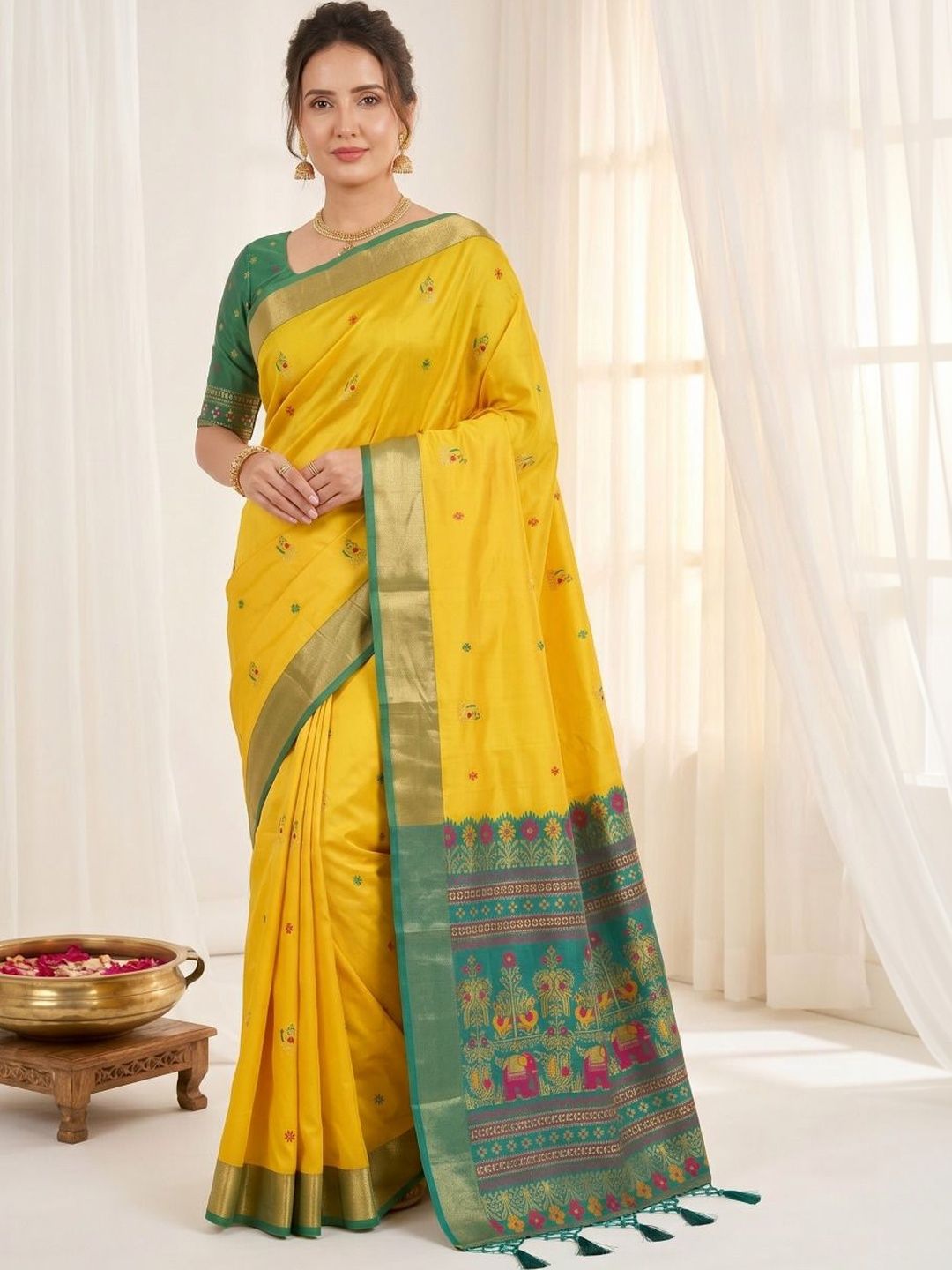 HERE&NOW Ethnic Motifs Woven Design Zari Silk Blend Saree