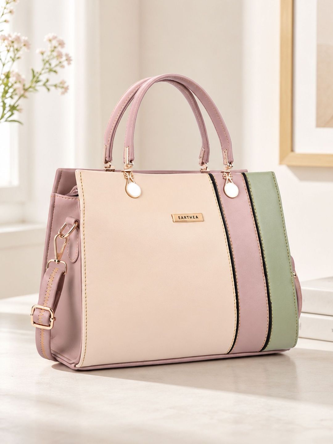 EARTHEA Colourblocked Structured Handheld Bag