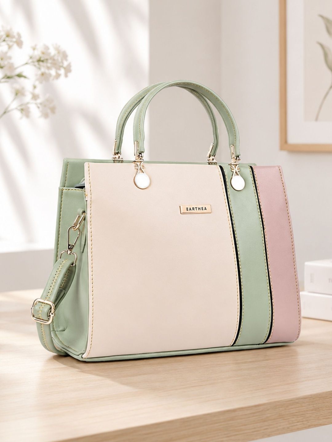 EARTHEA Colourblocked Structured Handheld Bag