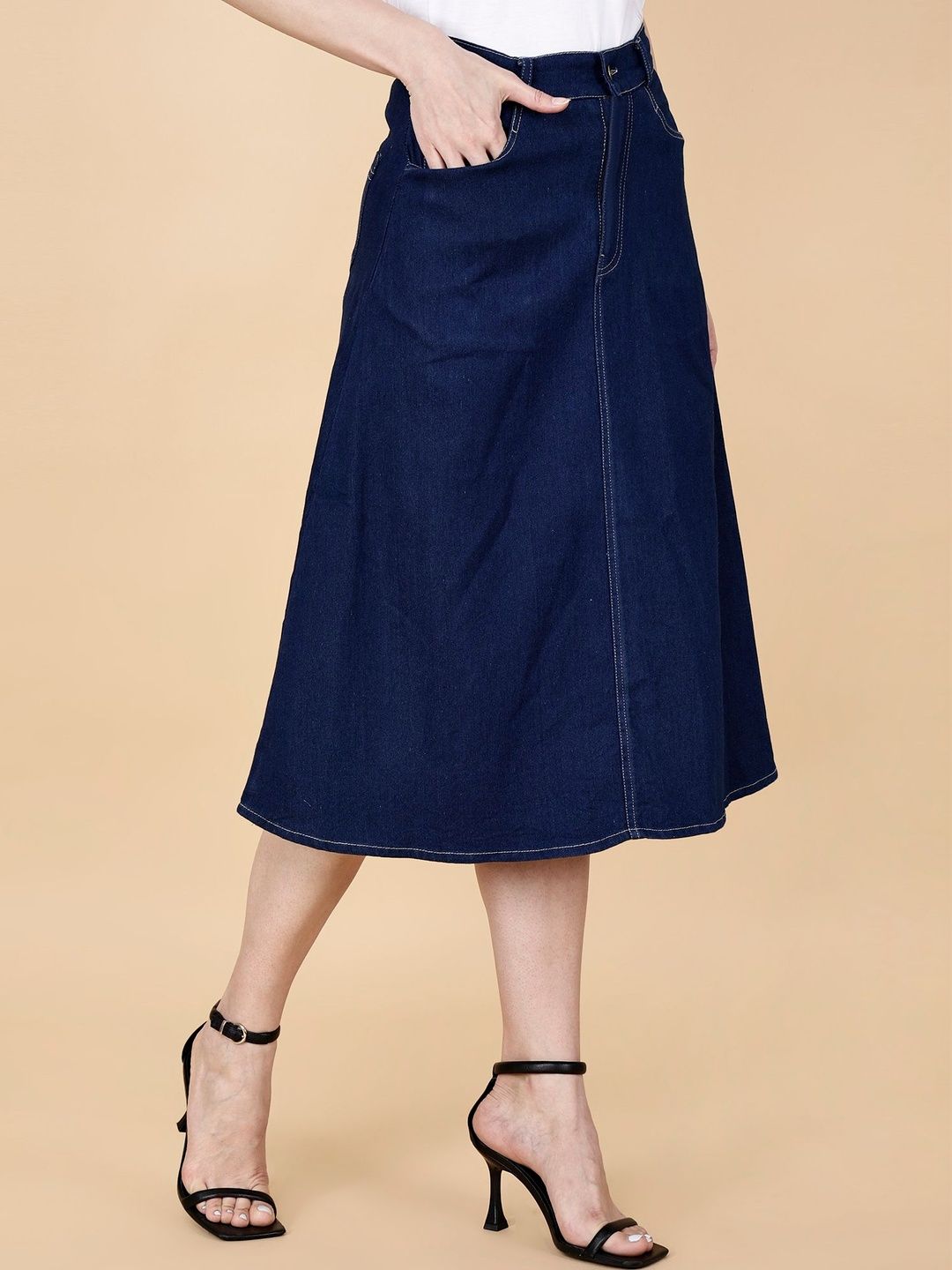 Codaisy Women Denim Midi A-Line Skirt