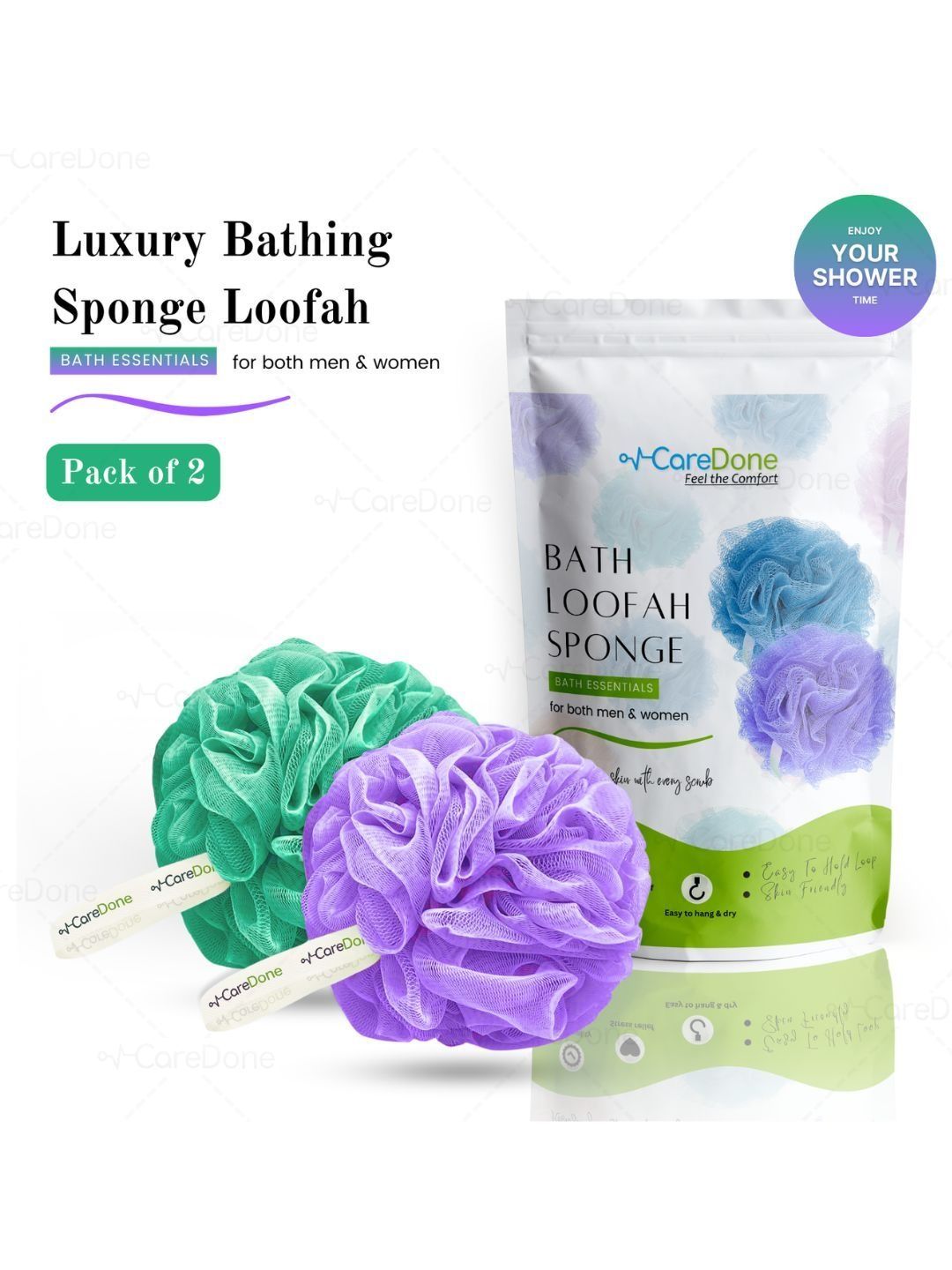 CareDone Set Of 2 Large Bath Loofah Sponge Scrubber Exfoliator