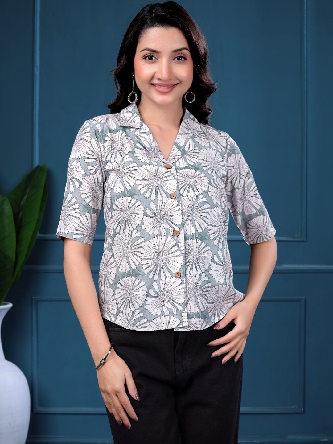 Sangria Printed Cuban Collar Shirt