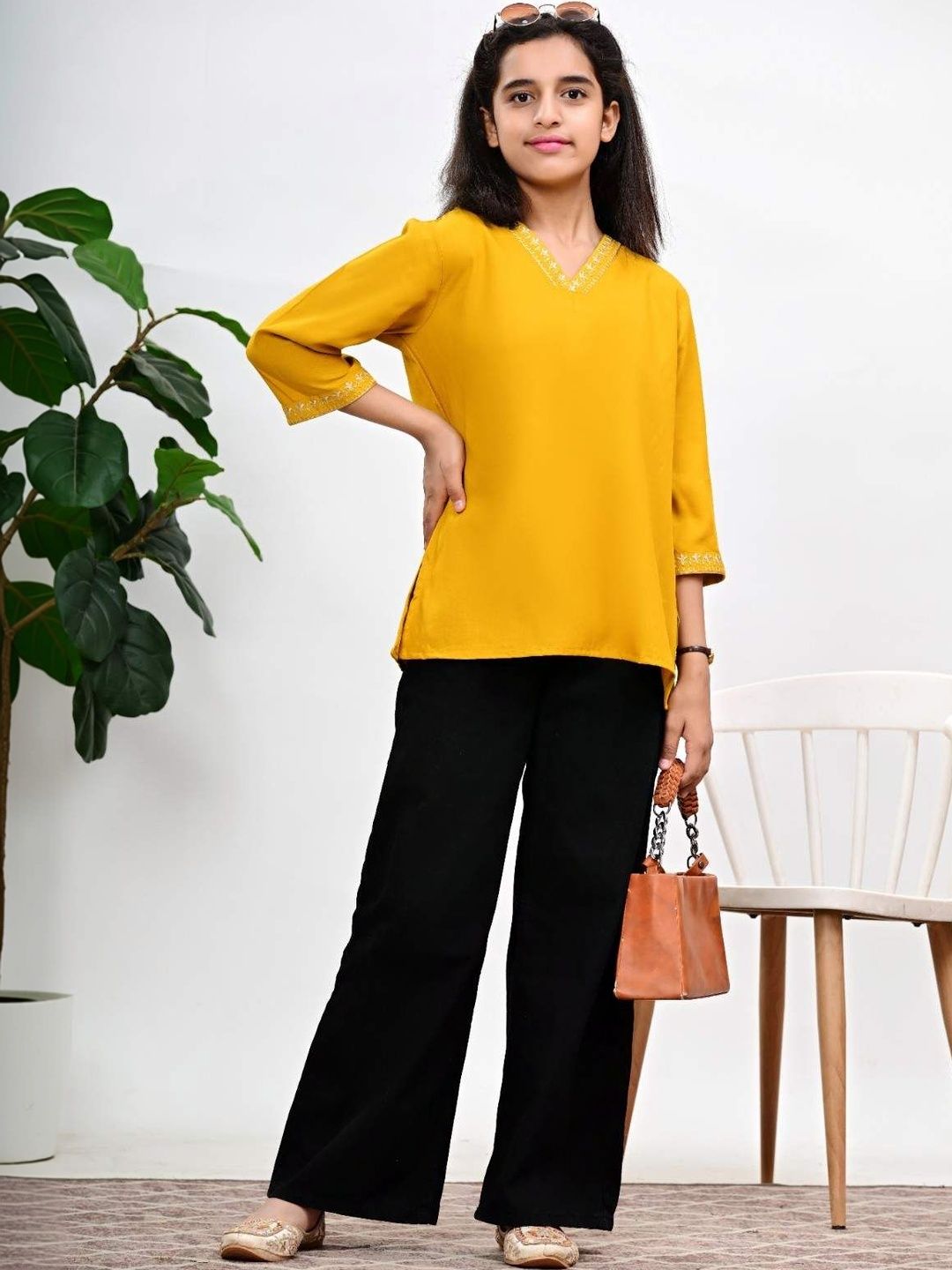 DMP FASHION Girls Yellow Viscose Rayon Tops