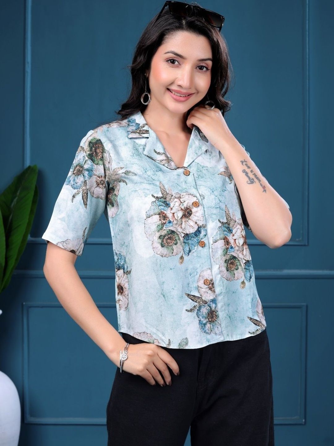 Sangria Printed Cuban Collar Shirts