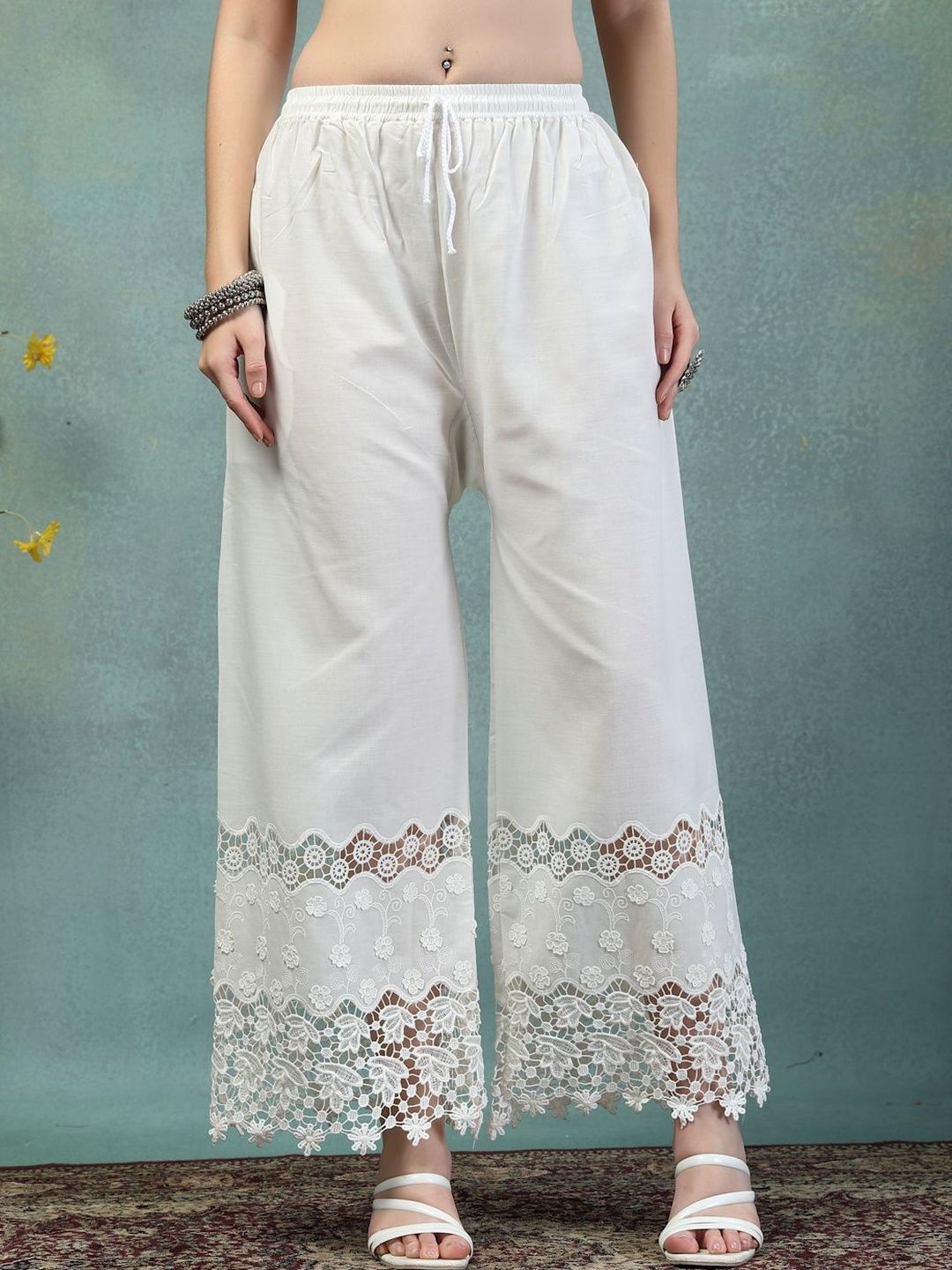 all about you Women Floral Embroidered Relaxed Easy Wash  Trousers
