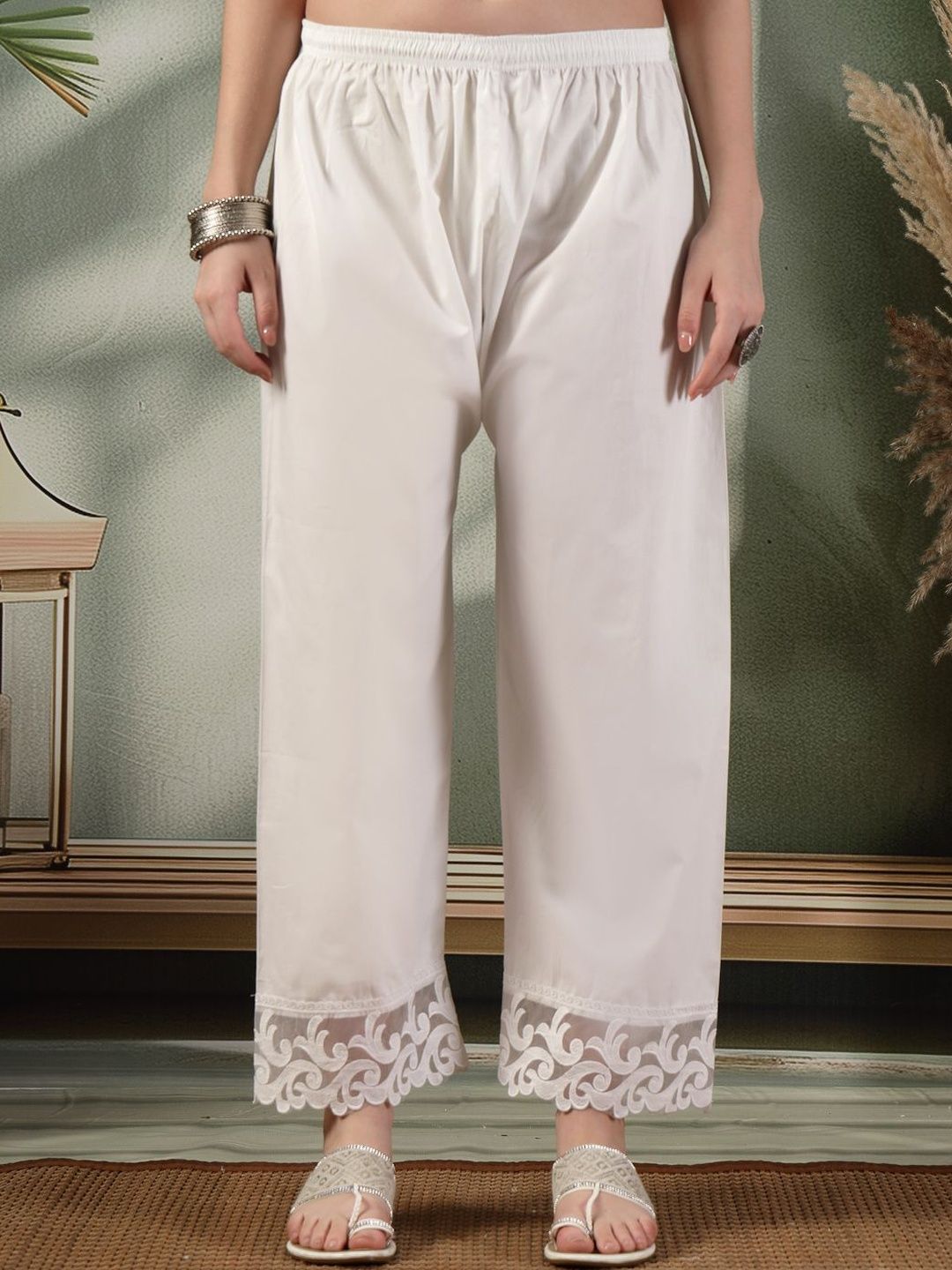all about you Women Textured Embellished Relaxed Easy Wash Trousers