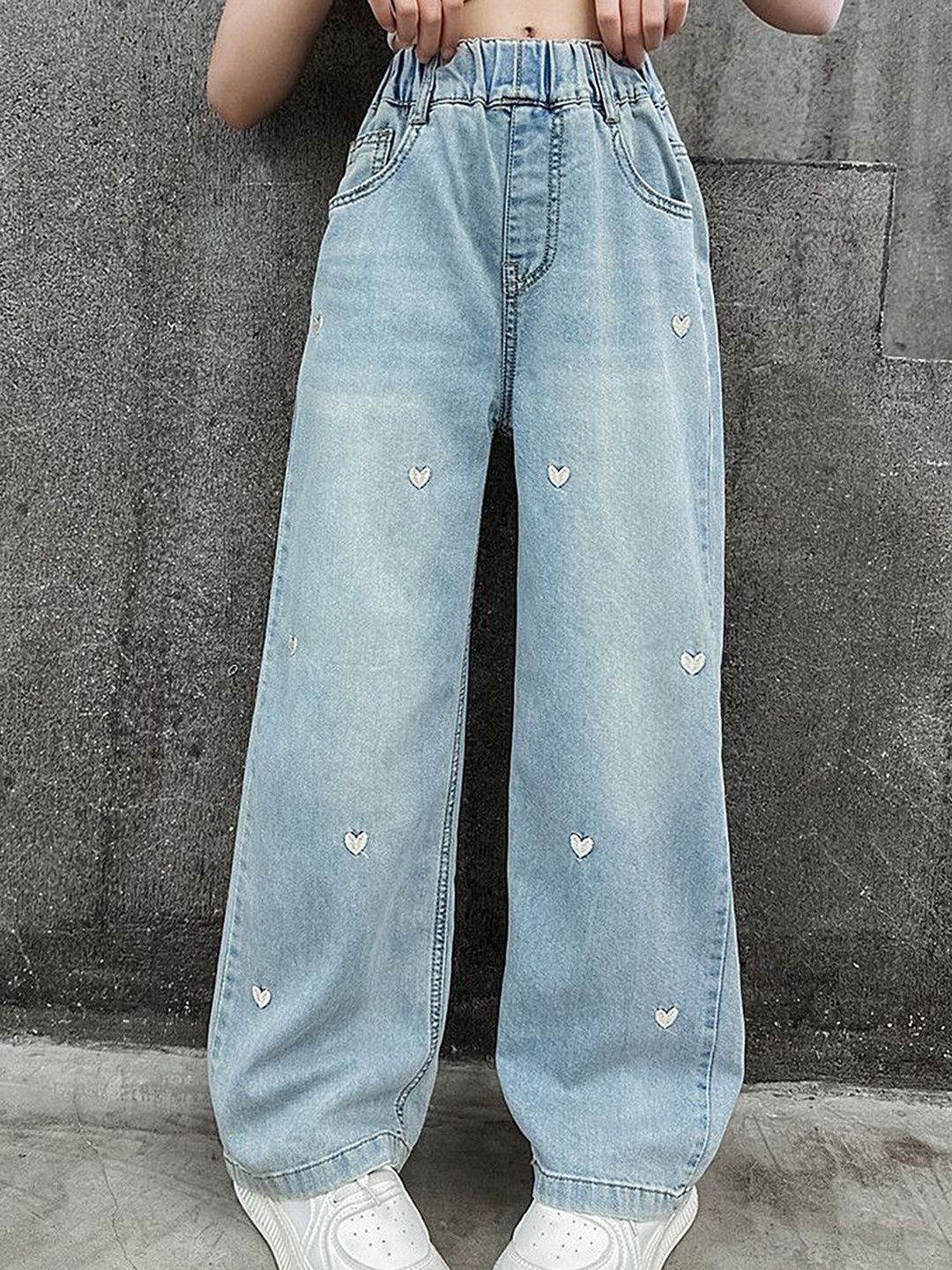 Girls Mid-Rise Light Fade Embroidered Jeans 3