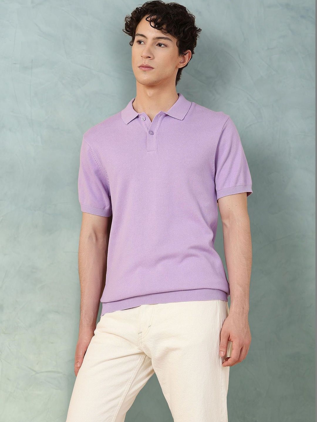 Flat Knit Cotton Polo T-Shirt