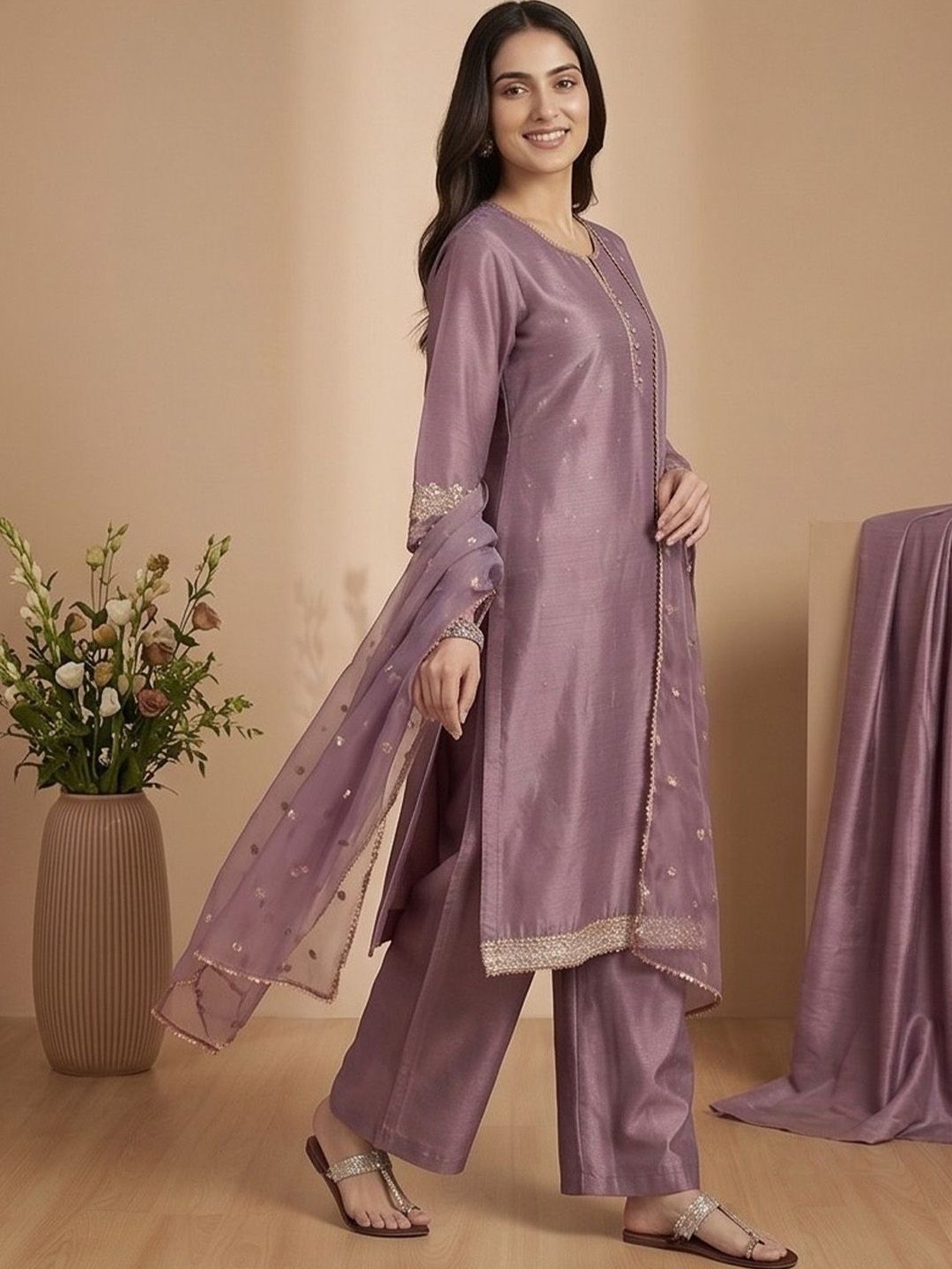 Varanga Women Ethnic Motifs Regular Kurta with Trousers & With Dupatta