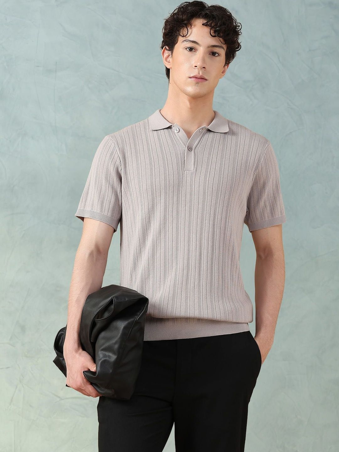 Flat Knit Cotton Polo T-Shirt