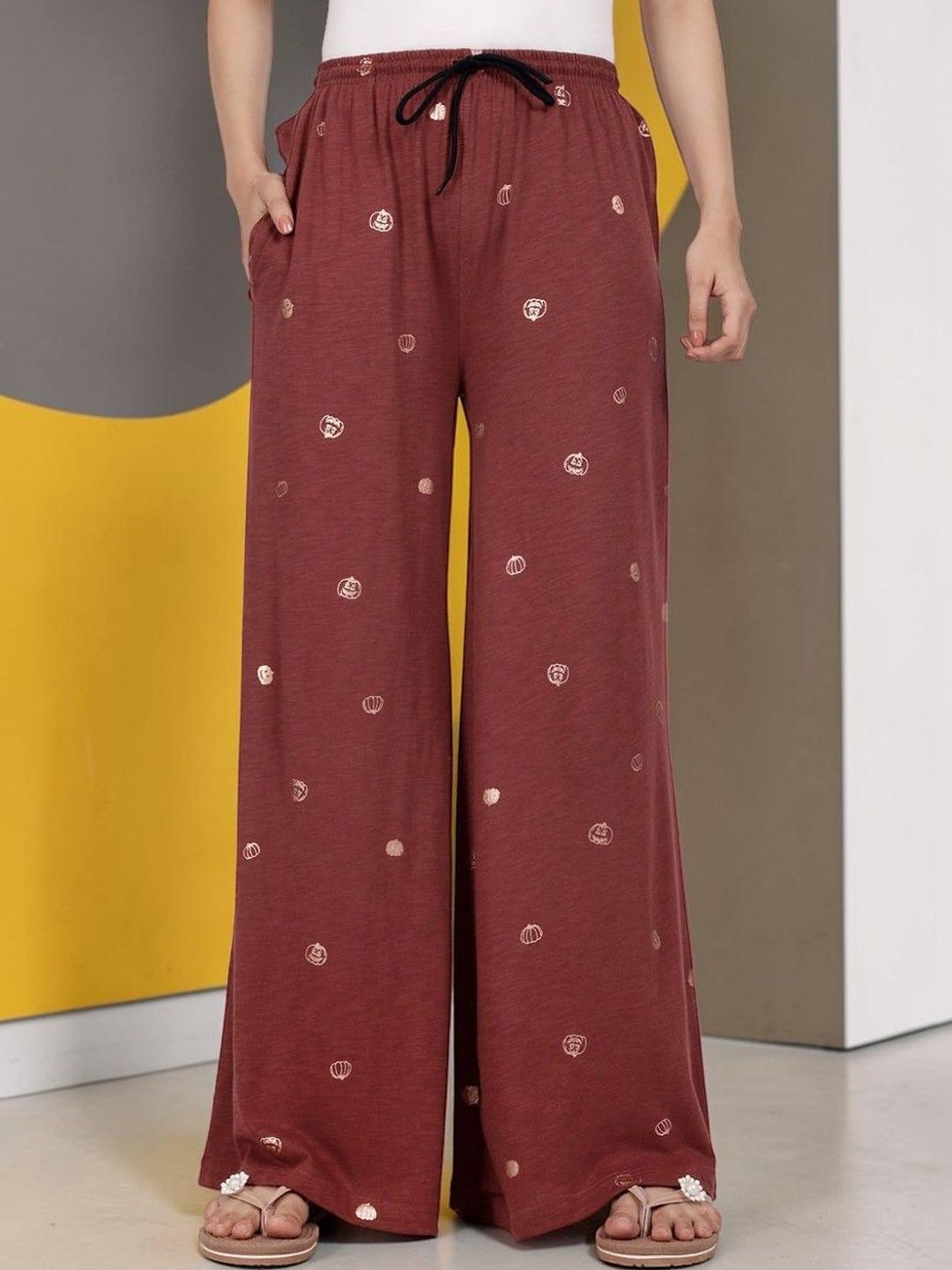 Kryptic Printed Cotton Mid-Rise Flared Lounge Pants