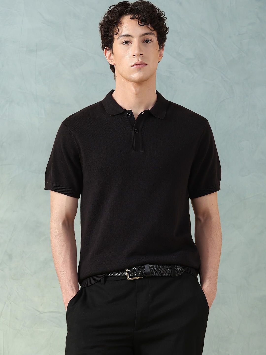 Flat Knit Cotton Polo T-Shirt