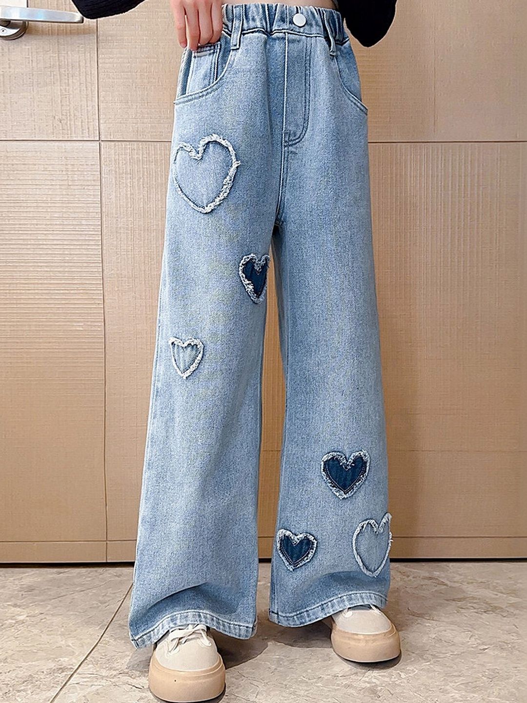 Girls Blue Cotton Patchwork Wash Jeans 4
