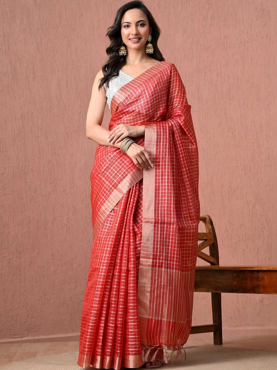 THE WEAVERS SHOP BY RAAVI Checked Pure Cotton Handloom Saree
