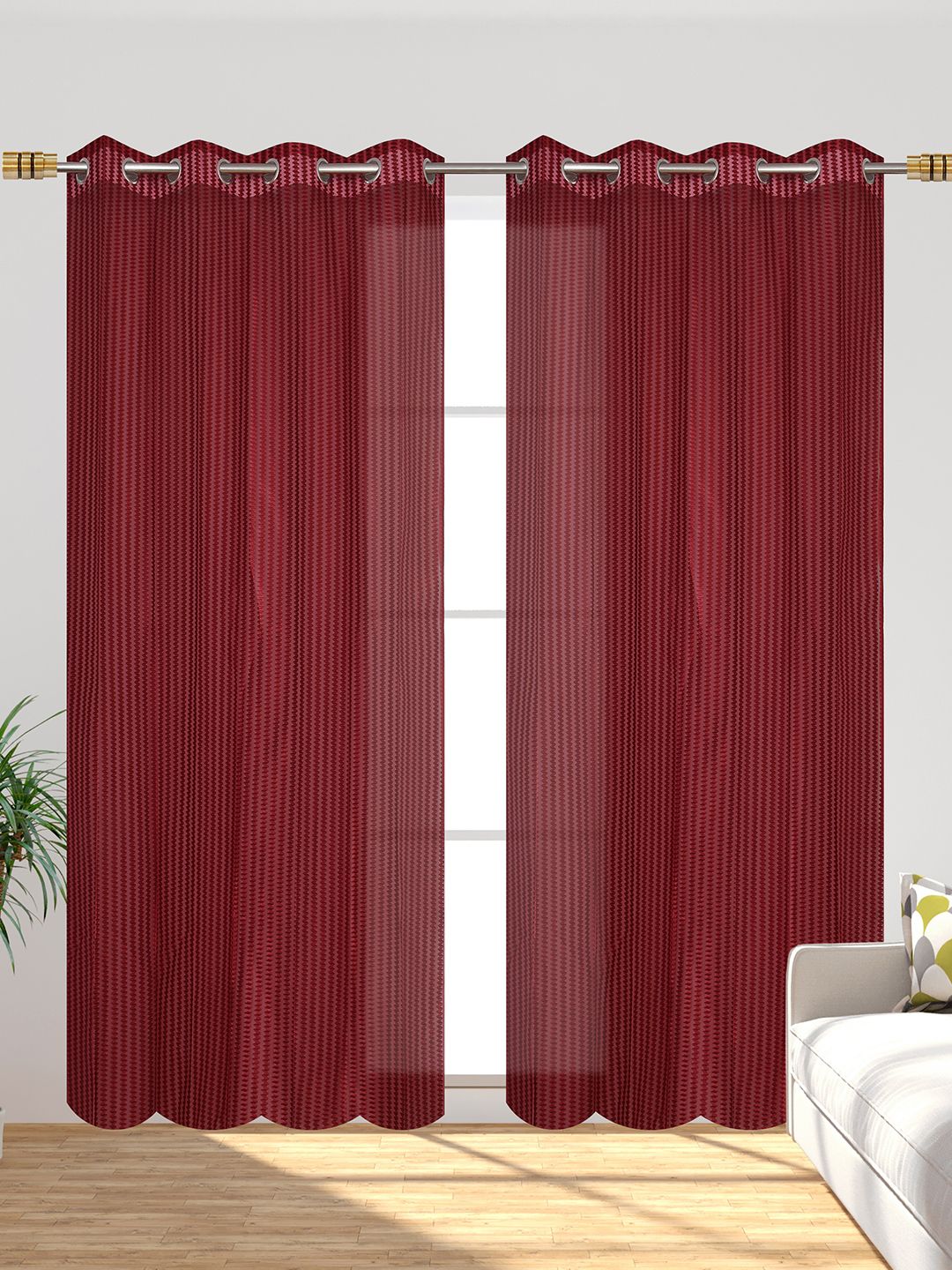 YUKANY Maroon & Multicoloured Set of 2 Sheer Long Door Curtain