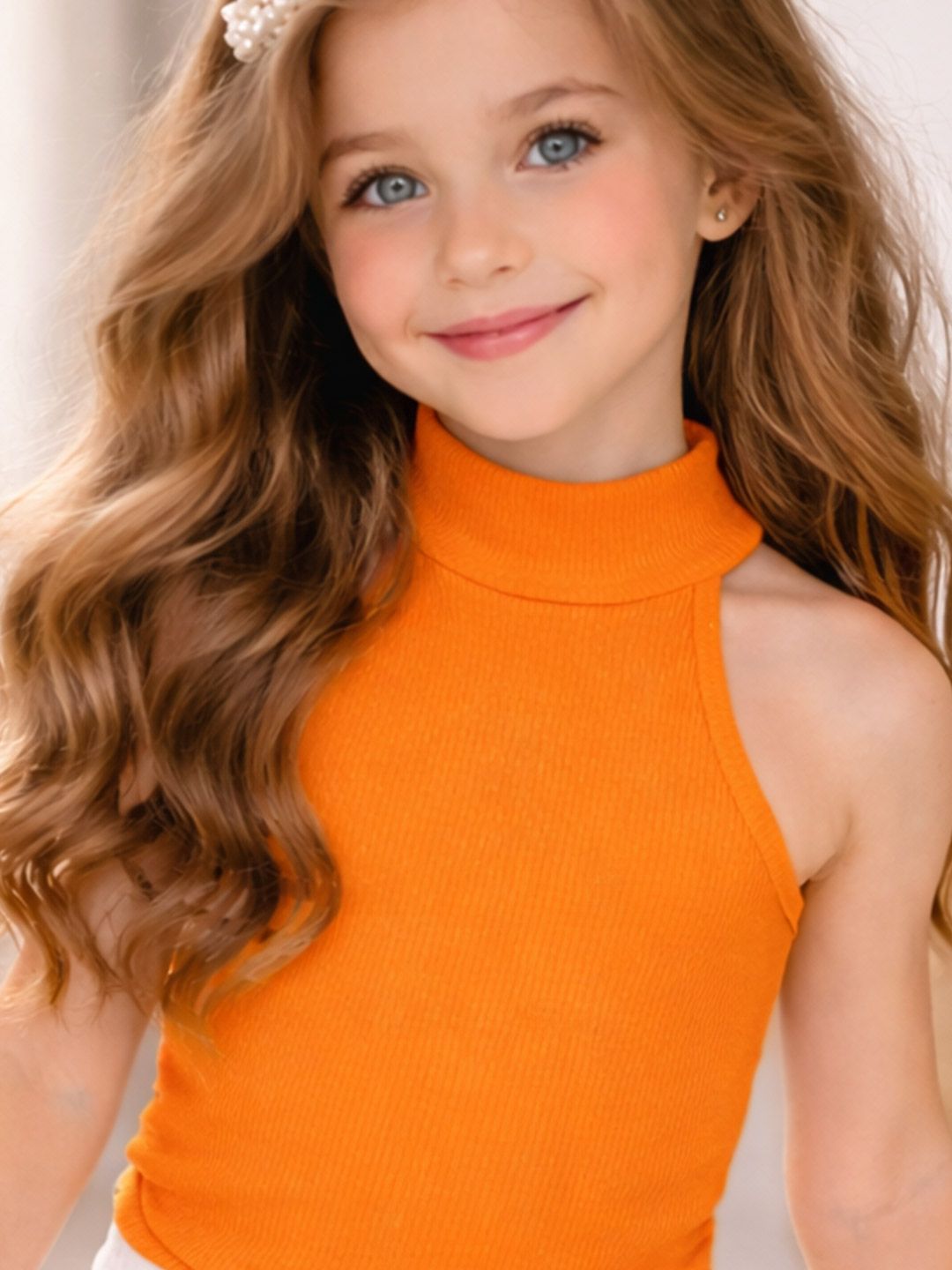 Girls Orange Cotton Blend Tops 2