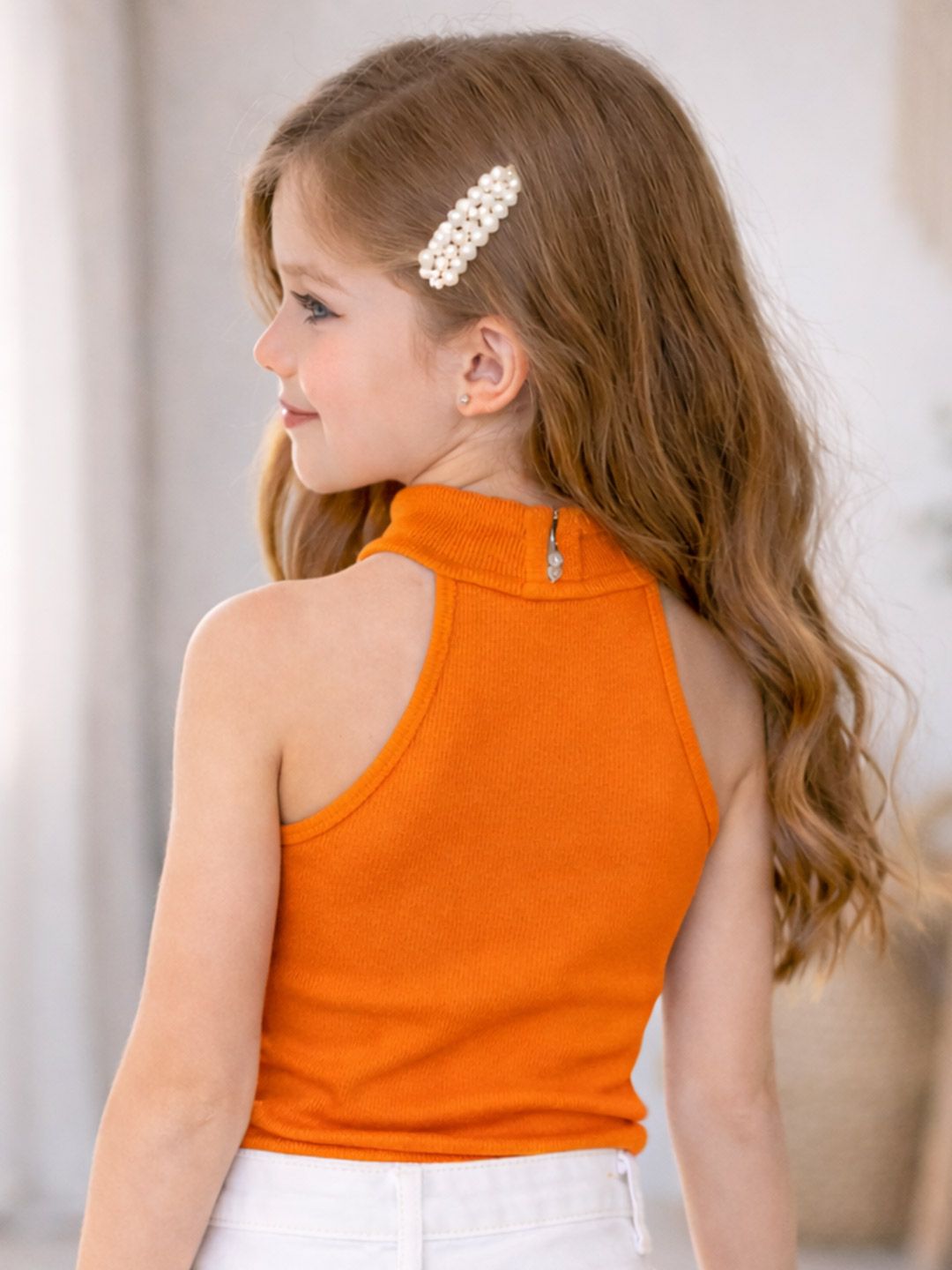 Girls Orange Cotton Blend Tops 5