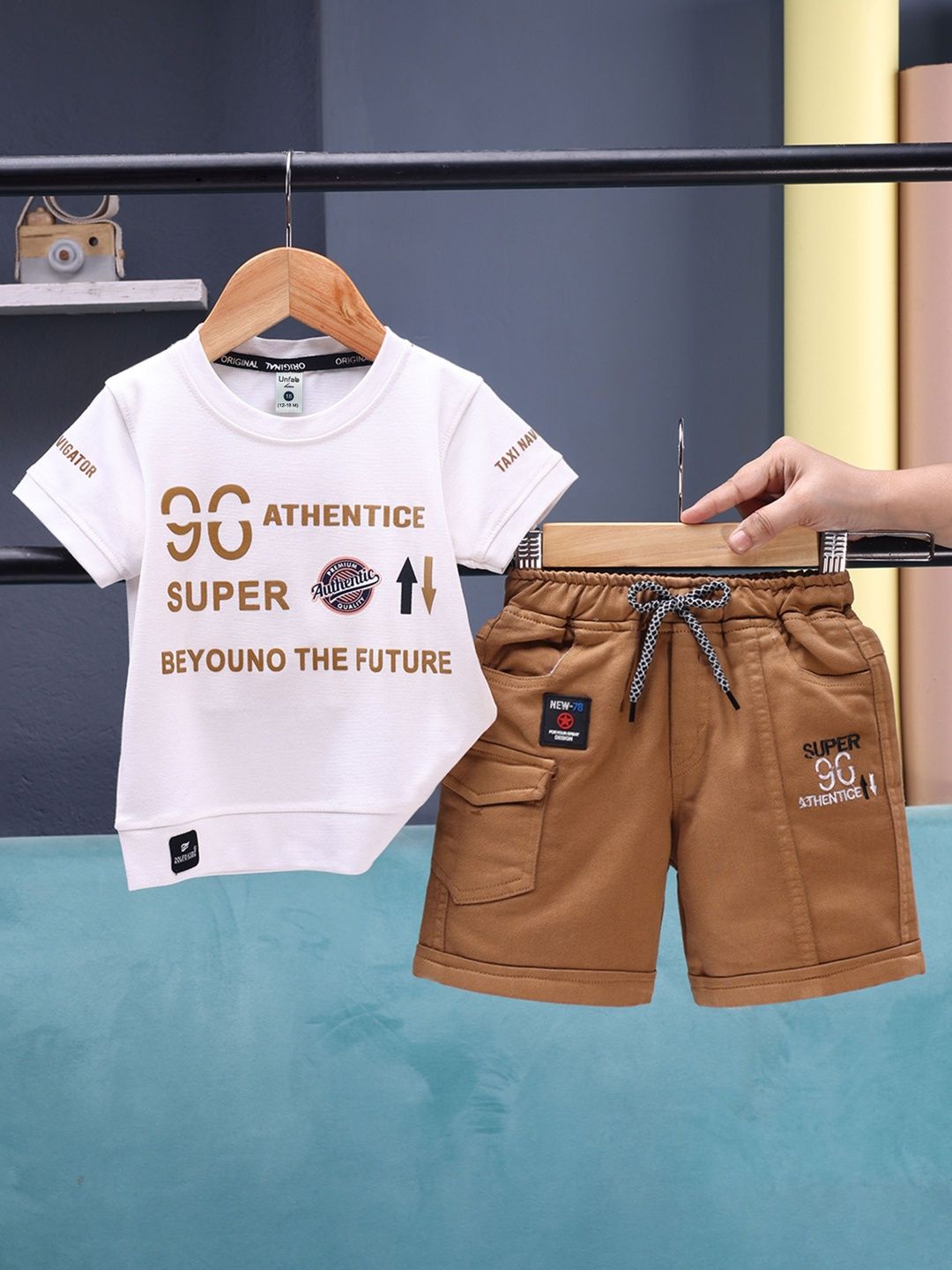 Unfab Infant Boys Printed Round Neck Pure Cotton T-shirt with Shorts