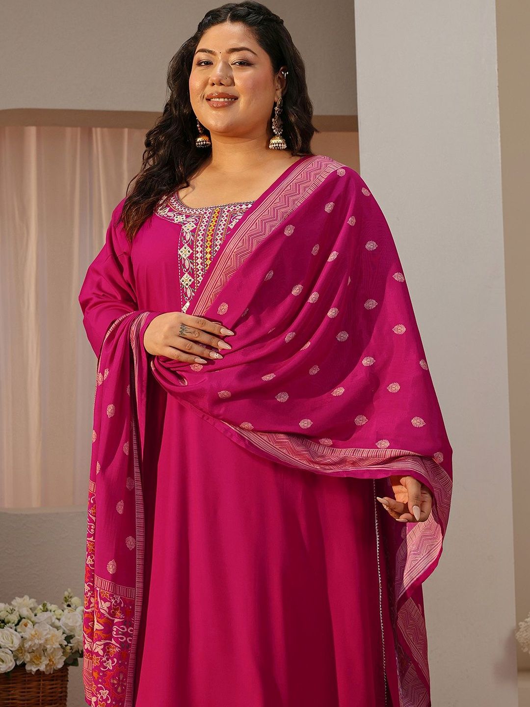 EXTRA LOVE BY LIBAS Plus Size Women Ethnic Motifs Embroidered Kurta with Patiala & Dupatta