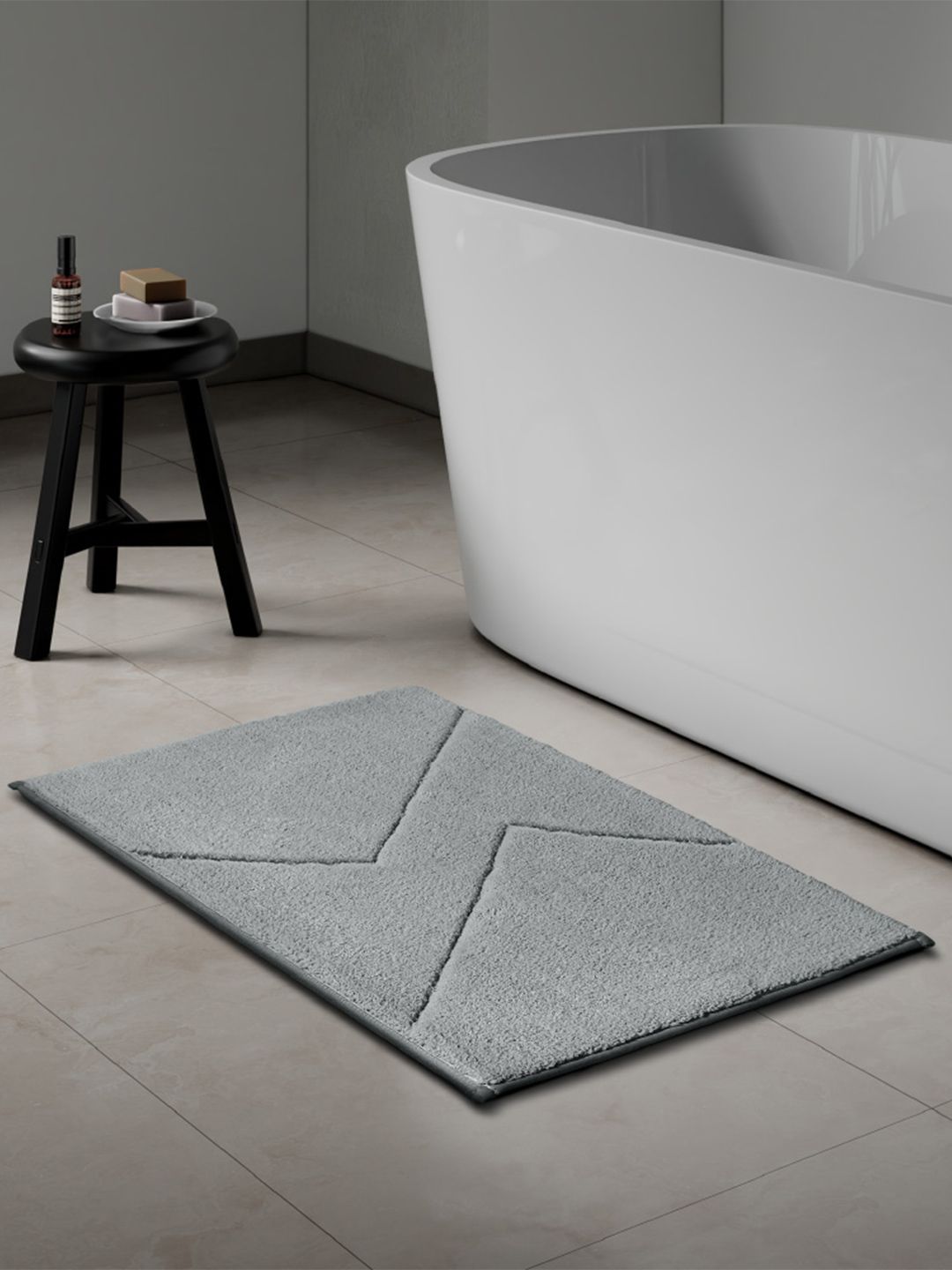 SPACES Grey Anti Skid Tufted Bath Mat
