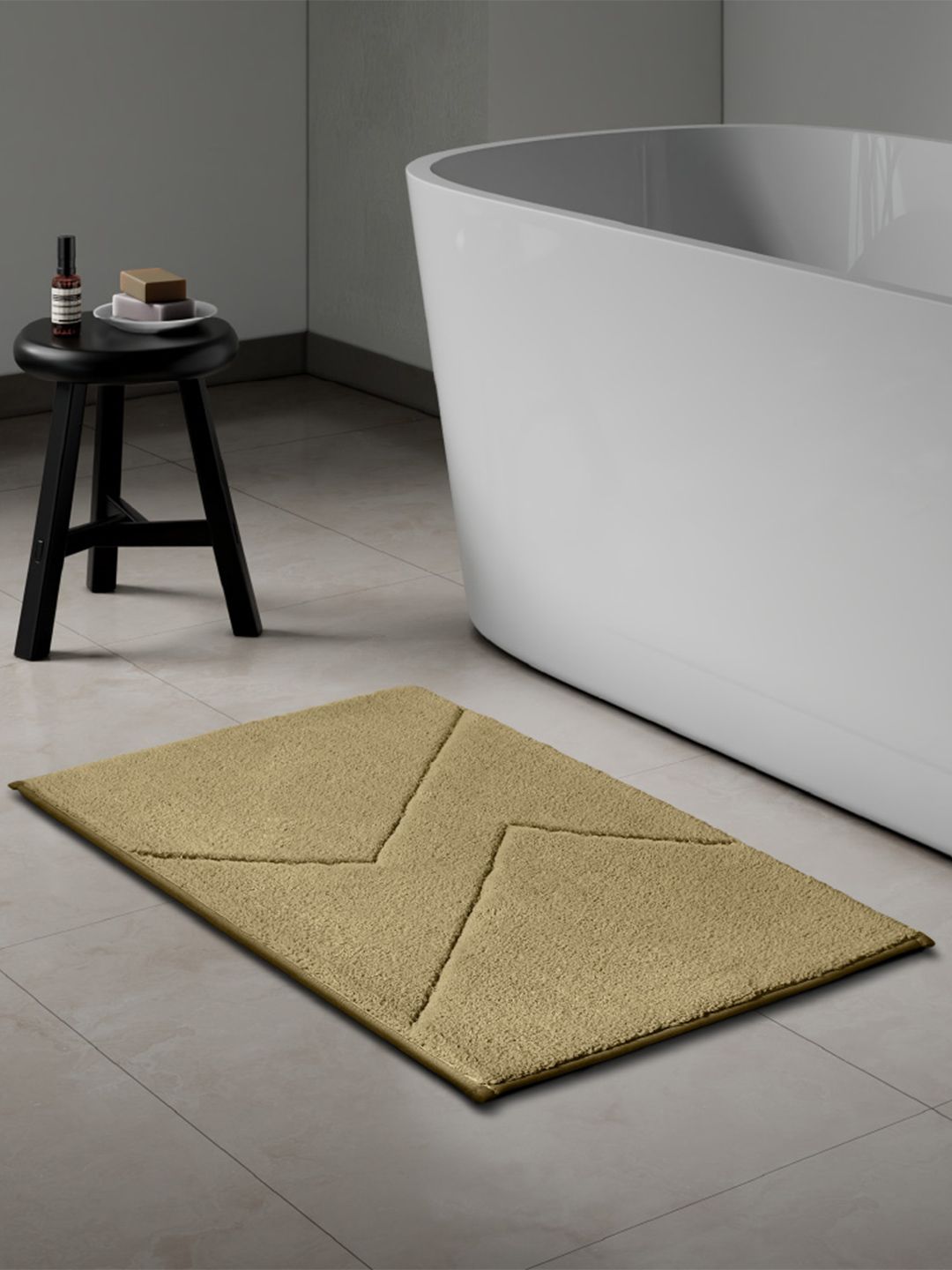 SPACES Beige Anti Skid Tufted Bath Mat