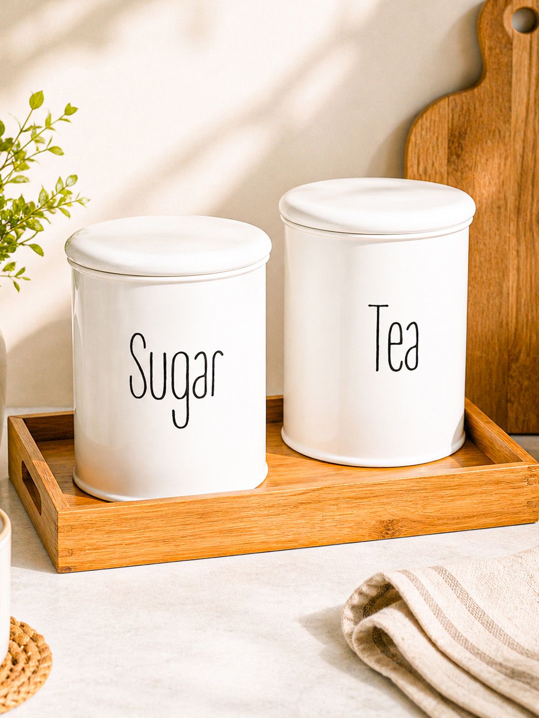 Buy MARKET99 Set Of 2 Metal White Tea & Sugar Jars  900 Ml Each -  - Home for Unisex