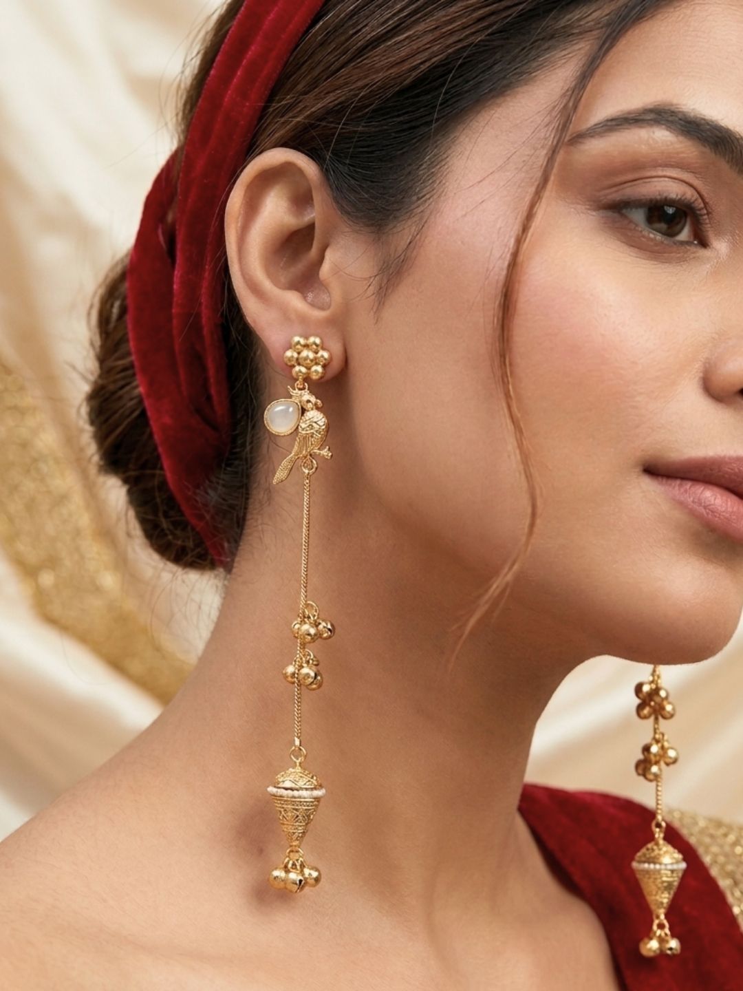 Buy VIVAZS Women Gold Plated Contemporary Long Drop Kashmiri Earrings -  - Accessories for Women