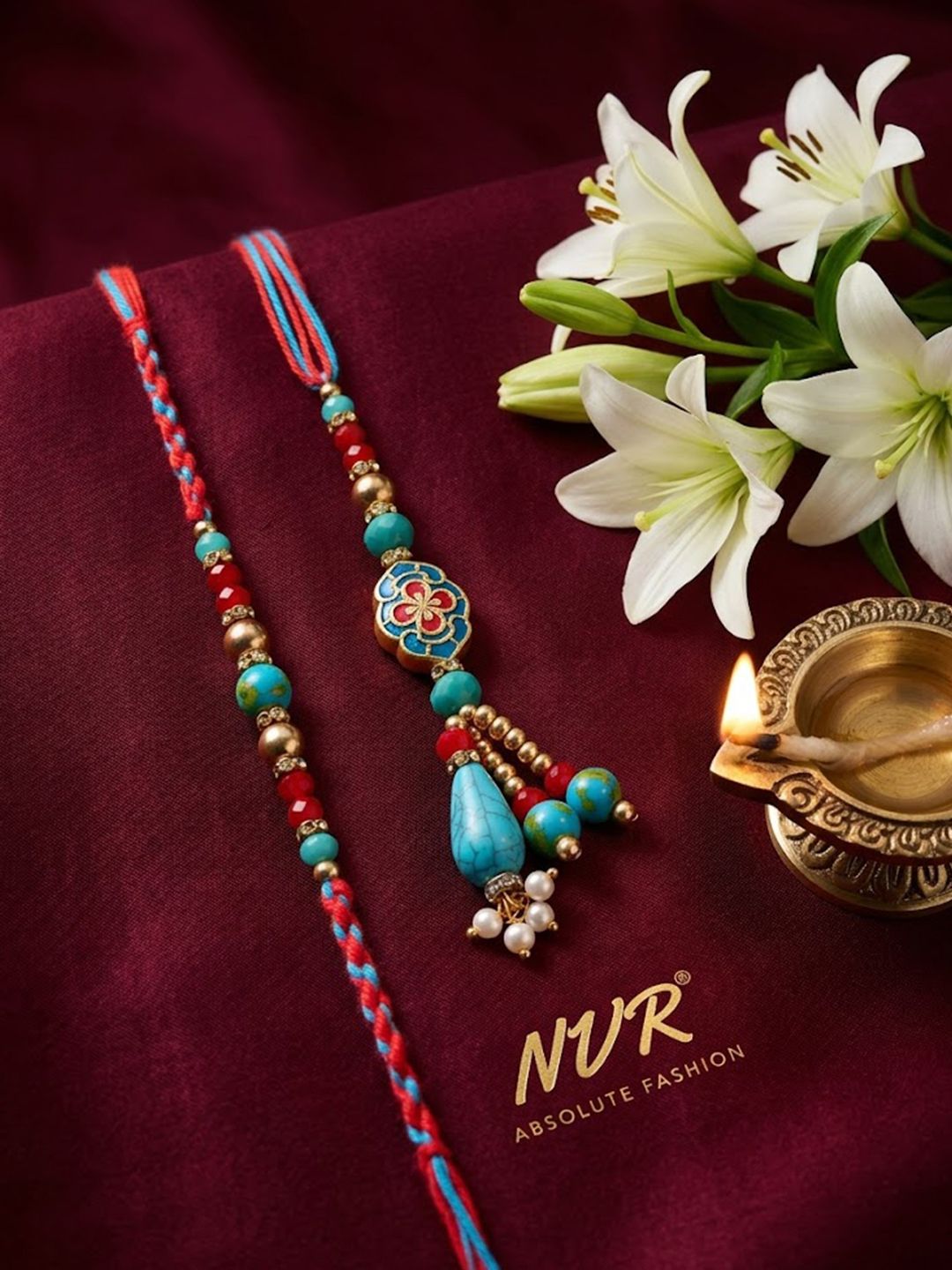 Buy NVR Set Of 2 Multicolor Artificial Beads Bhaiya Bhabhi Thread Rakhi With Roli Chawal -  - Accessories for Unisex