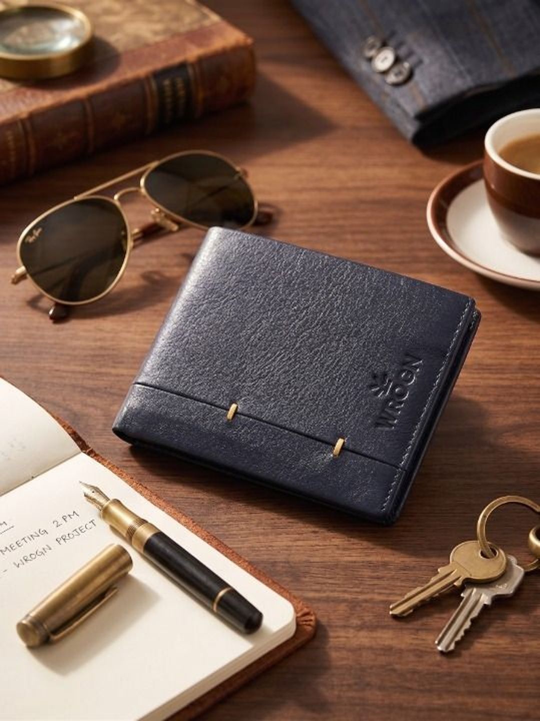 WROGN Men Leather RFID Two Fold Wallet