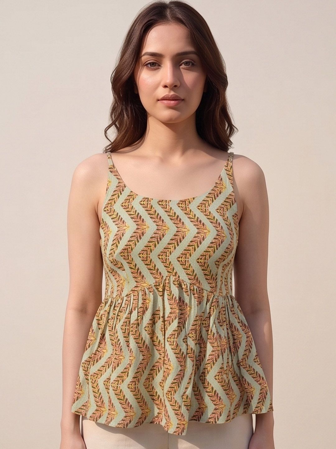 MAAND Geometric Print Ethnic Cotton Top