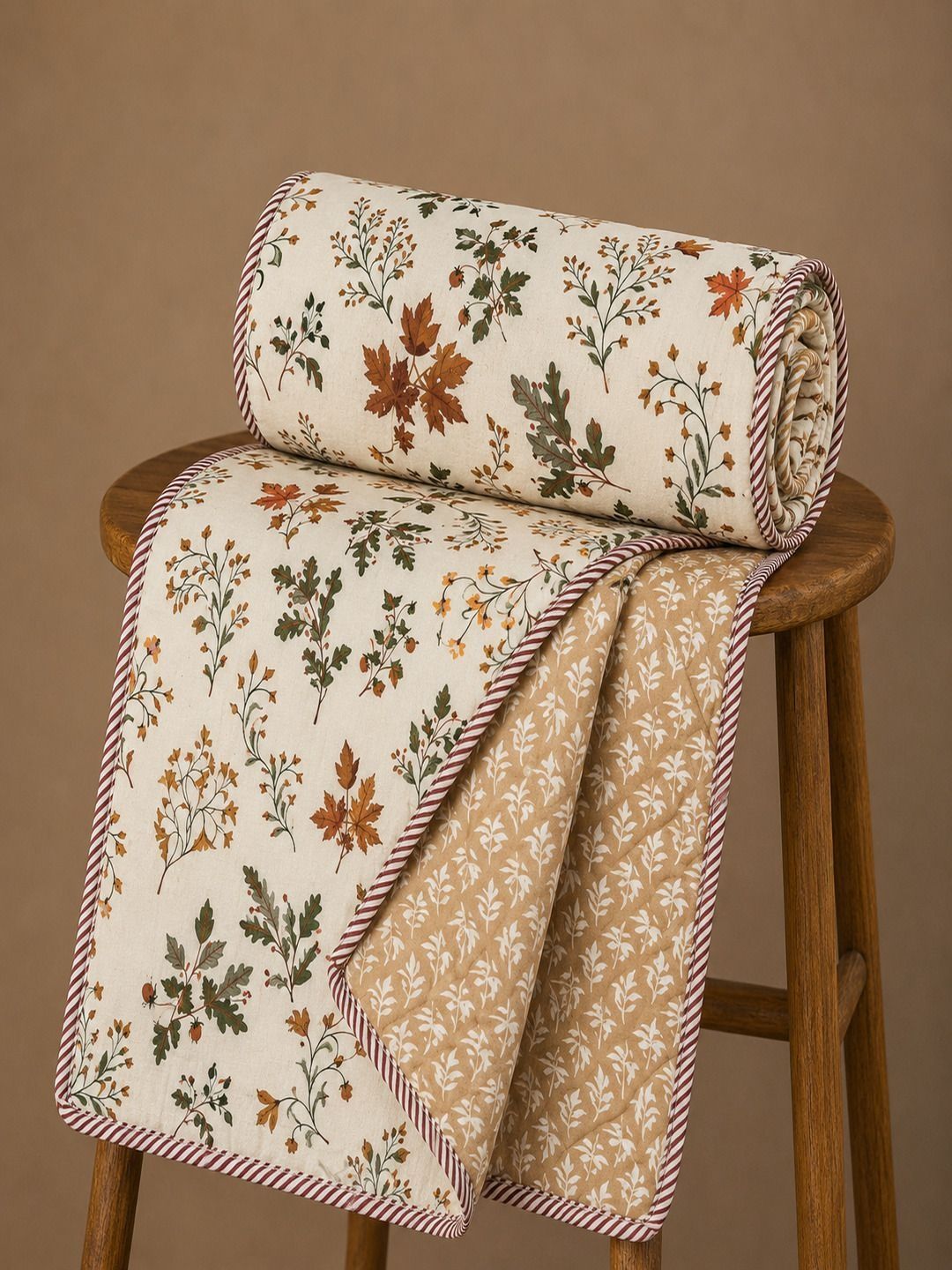 RRC White & Beige Floral Microfiber AC Room 210 GSM Single Bed Dohar