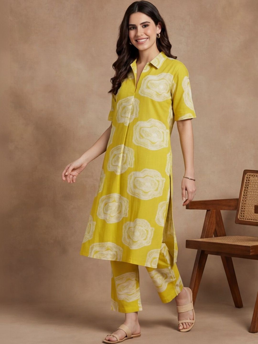 BLACK & BLAH BLAH Women Printed Regular Pure Cotton Kurta with Trousers