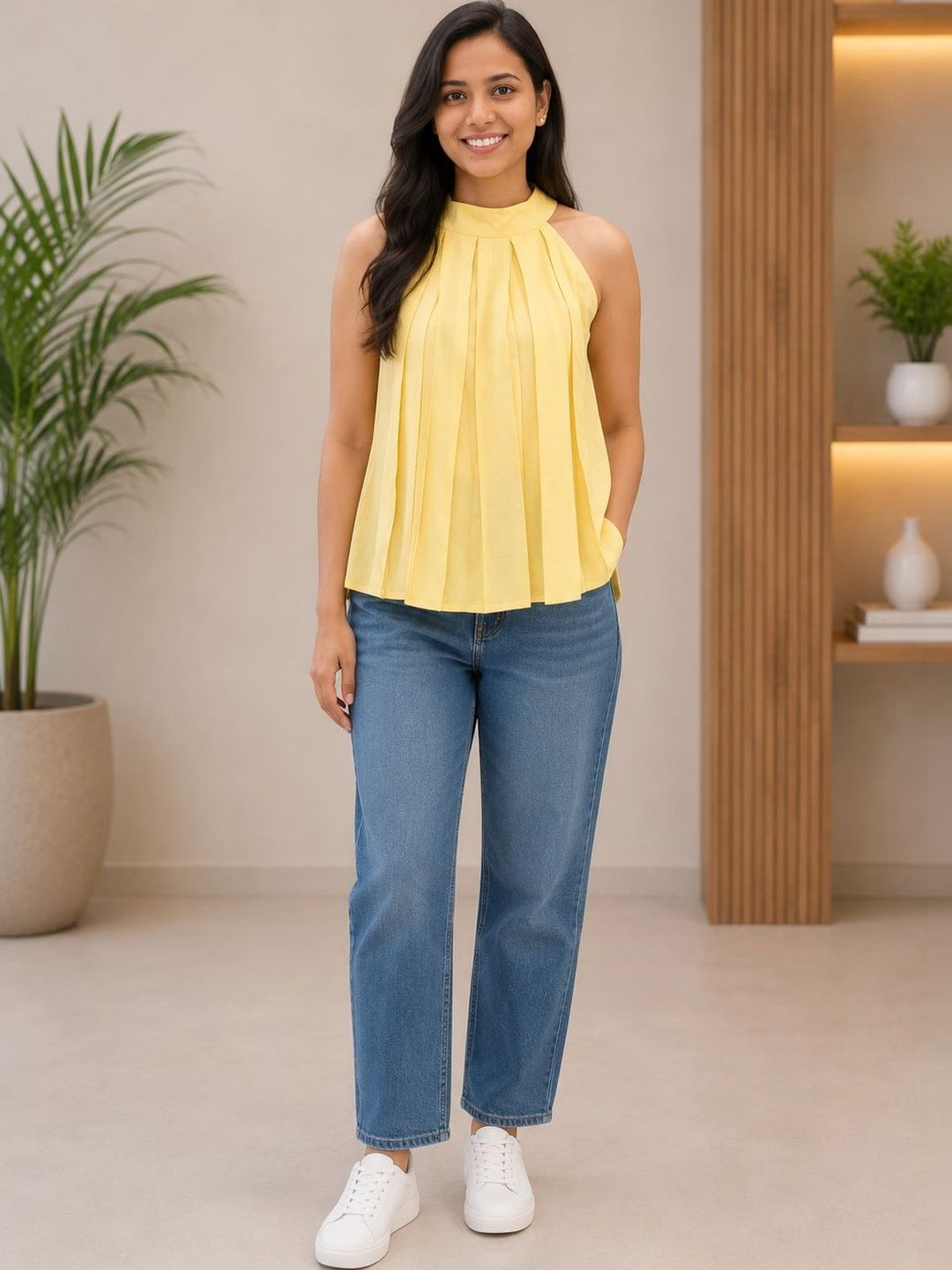 Myshka Halter Neck Linen Blend Top