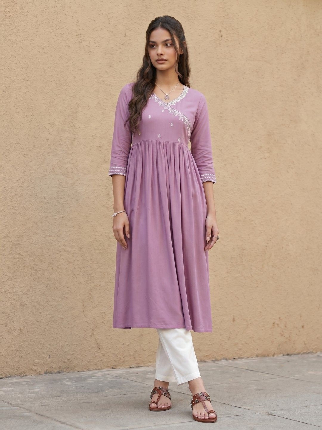 fusion by glitchez Embroidered Gathered A-Line Kurta
