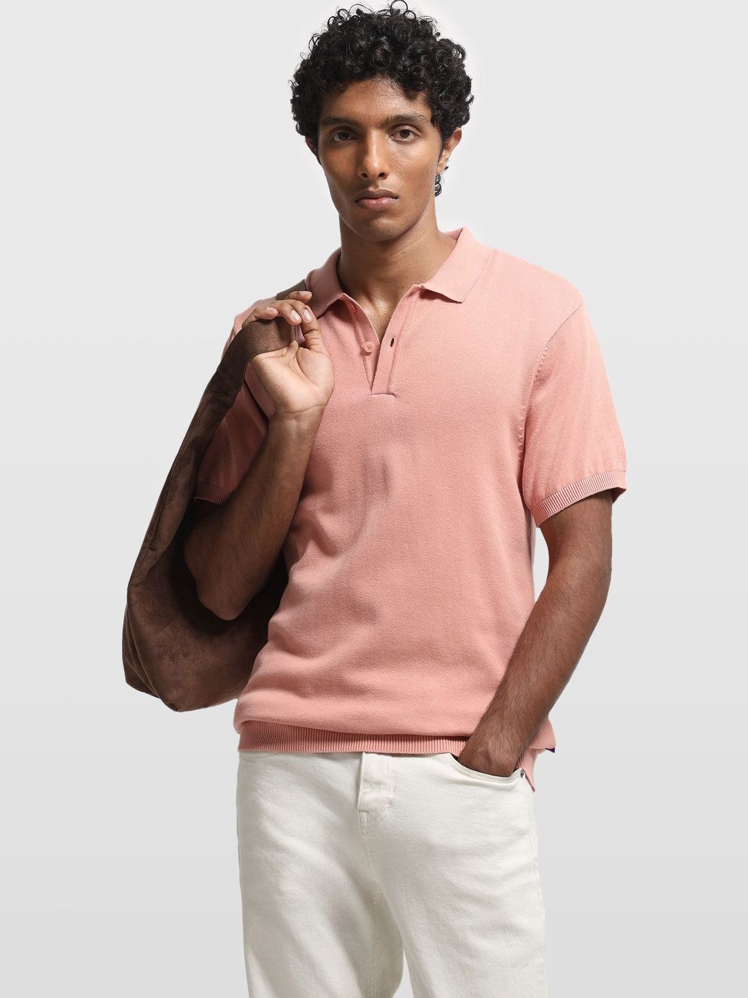 Flat Knit Cotton Polo T-Shirt