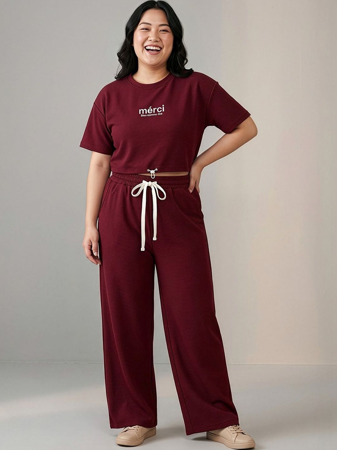 Buy Stem Rope Printed Round Neck T Shirt With Trousers Co Ords -  - Apparel for Women