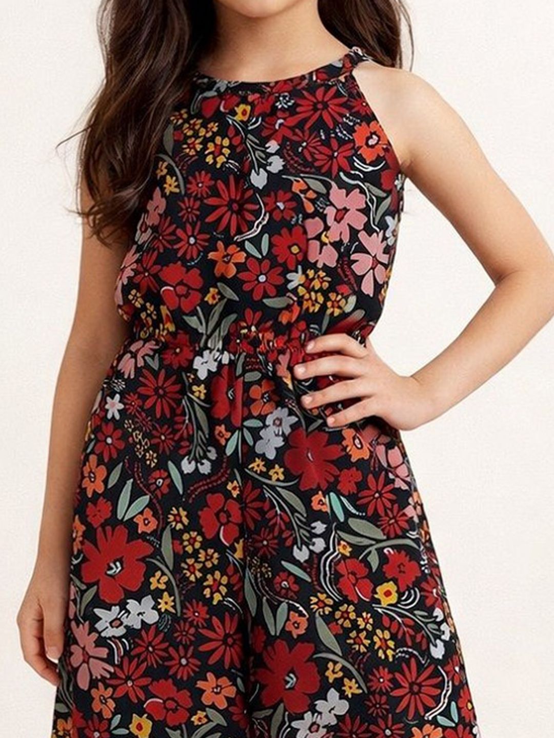 Girls Halter Neck Printed Basic Jumpsuit 2