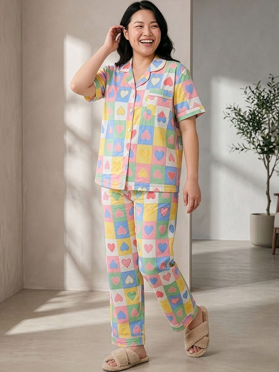Geometric Printed Lapel Collar Night suit 3