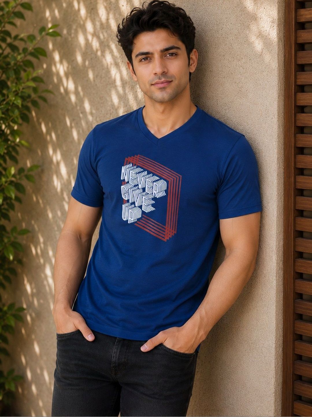 OCCULT Men Typography Printed V-Neck T-shirt