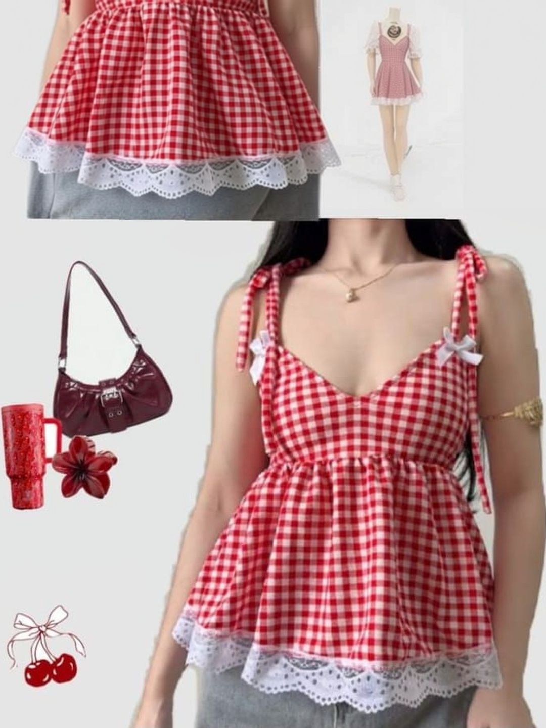 Lush&Loom Lifestyle Checked Ruffles Lace Top
