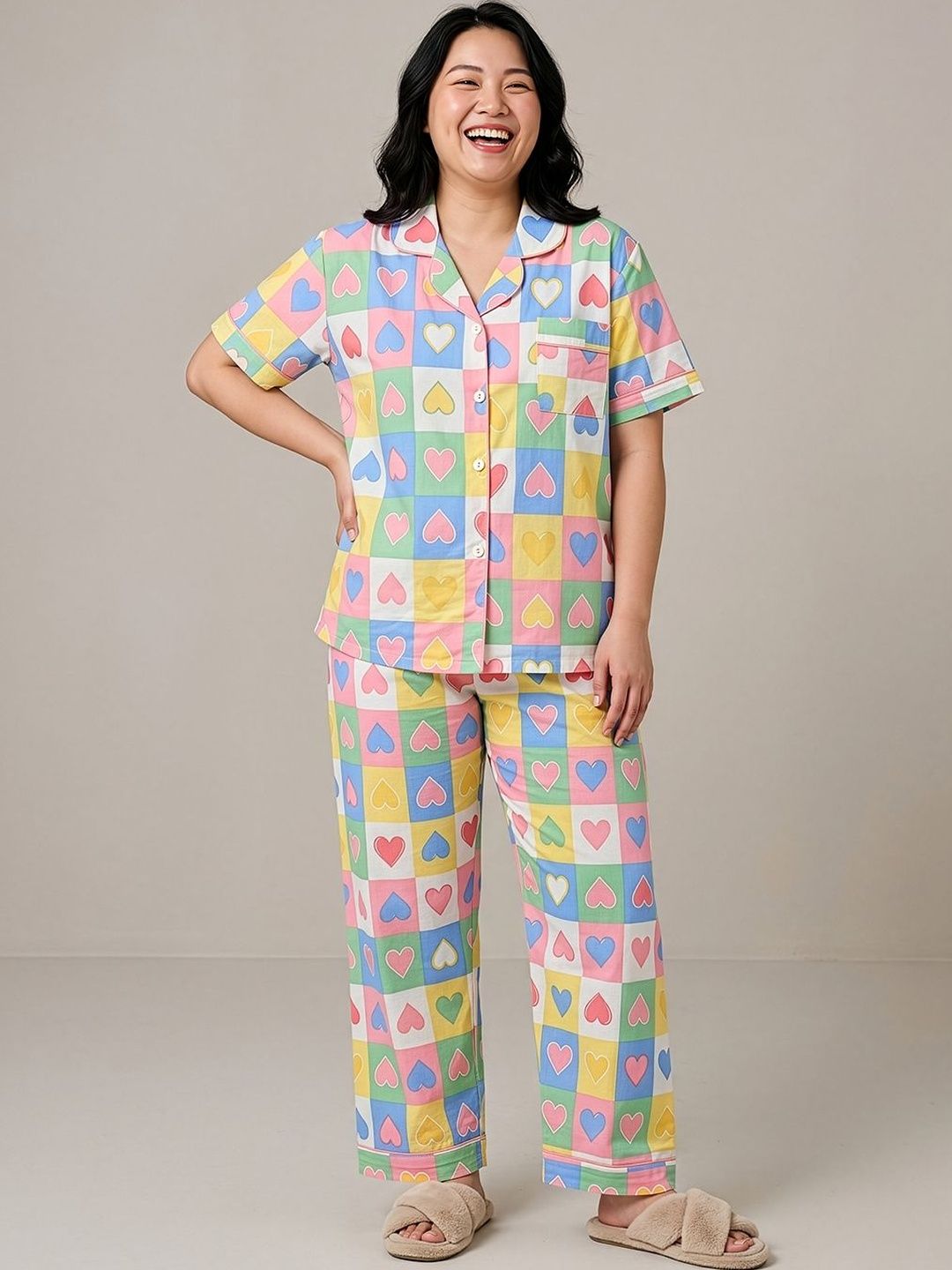 Geometric Printed Lapel Collar Night suit