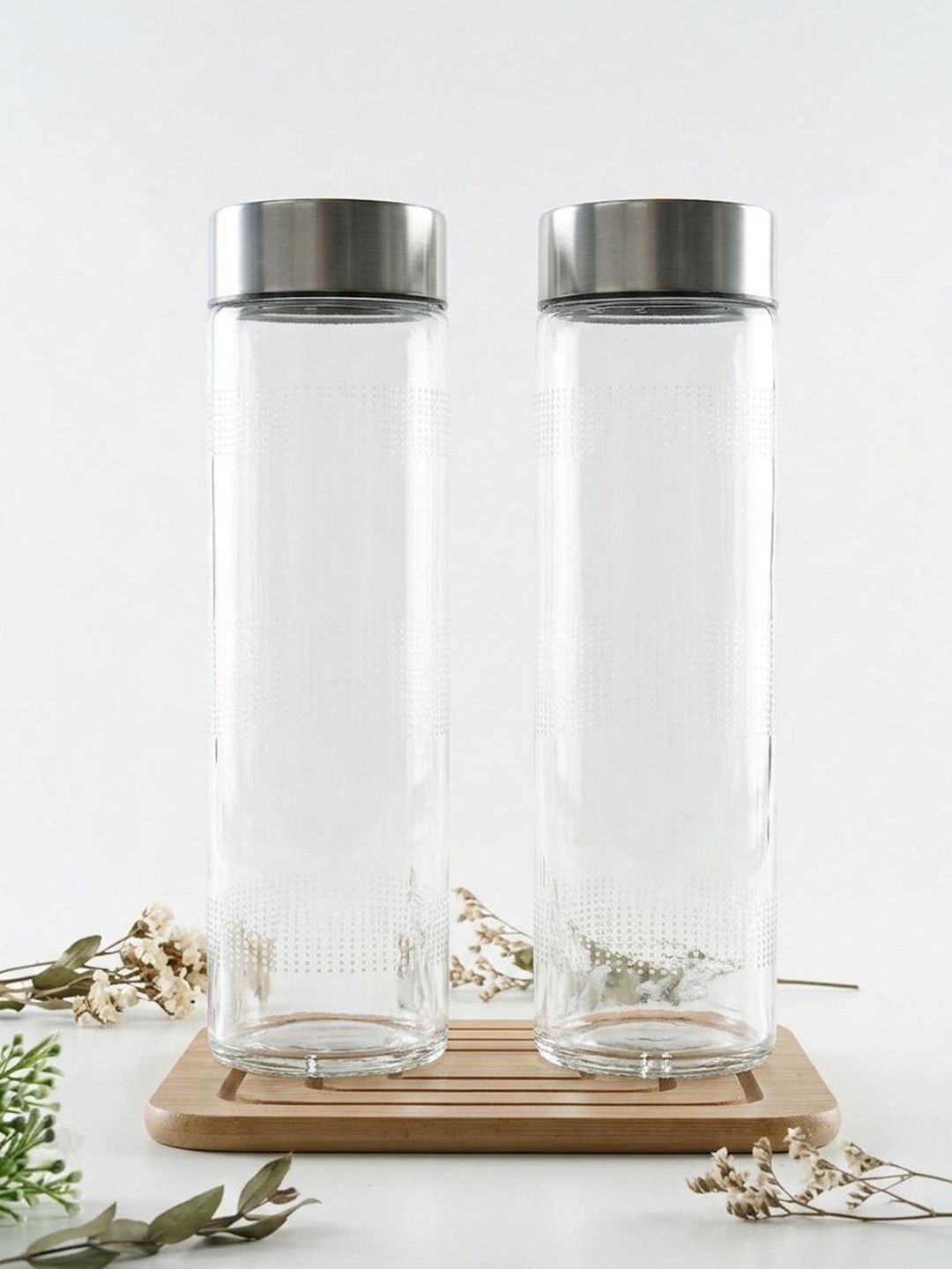 Aura Transparent & Transparent Set of 2 Glass Solid Water Bottle