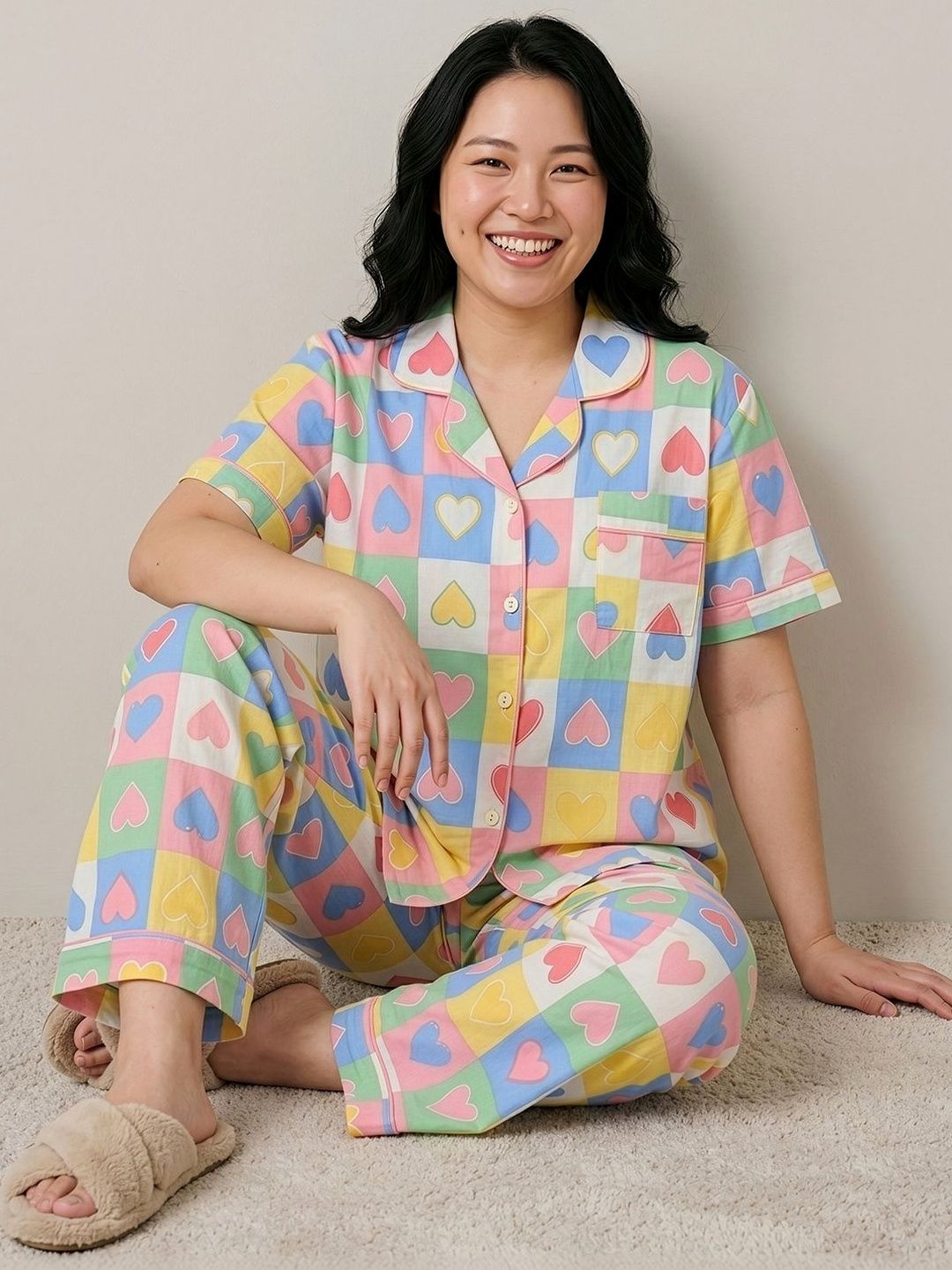 Geometric Printed Lapel Collar Night suit 5