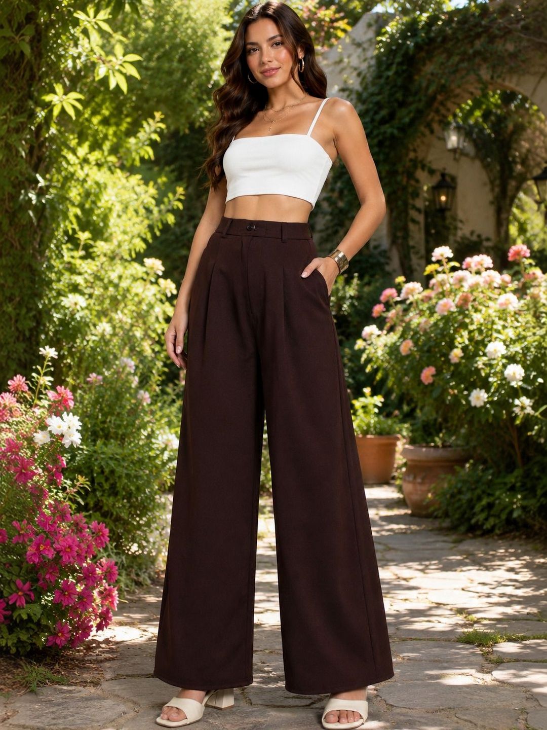 HERE&NOW Women Relaxed Easy Wash Pleated Trousers