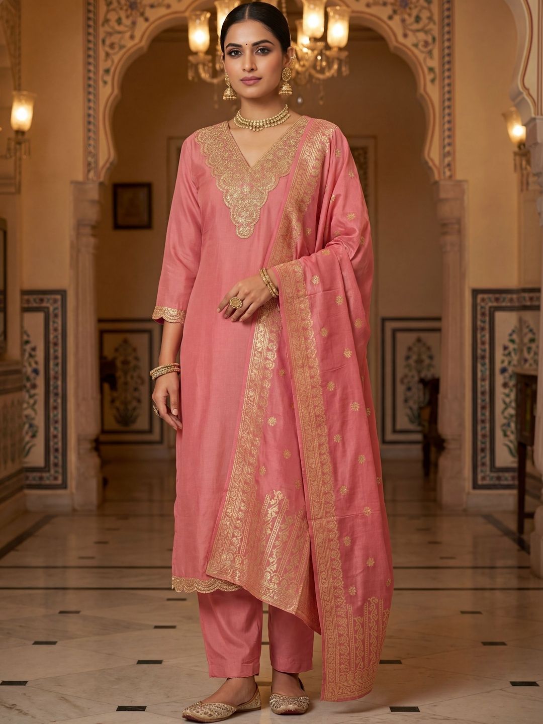 VIVISHA Women Ethnic Motifs Embroidered Regular Kurta with Pyjamas & With Dupatta