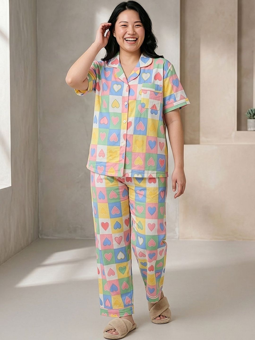 Geometric Printed Lapel Collar Night suit 6
