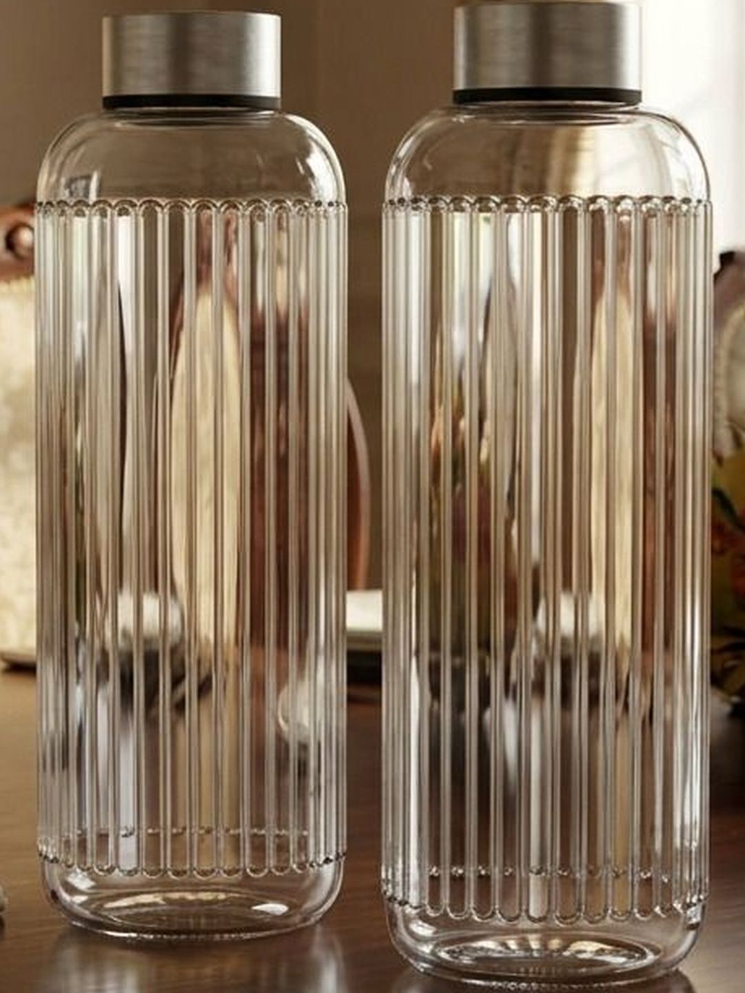 Buy Aura Transparent & Transparent Set Of 2 Glass Checked Water Bottle -  - Home for Unisex