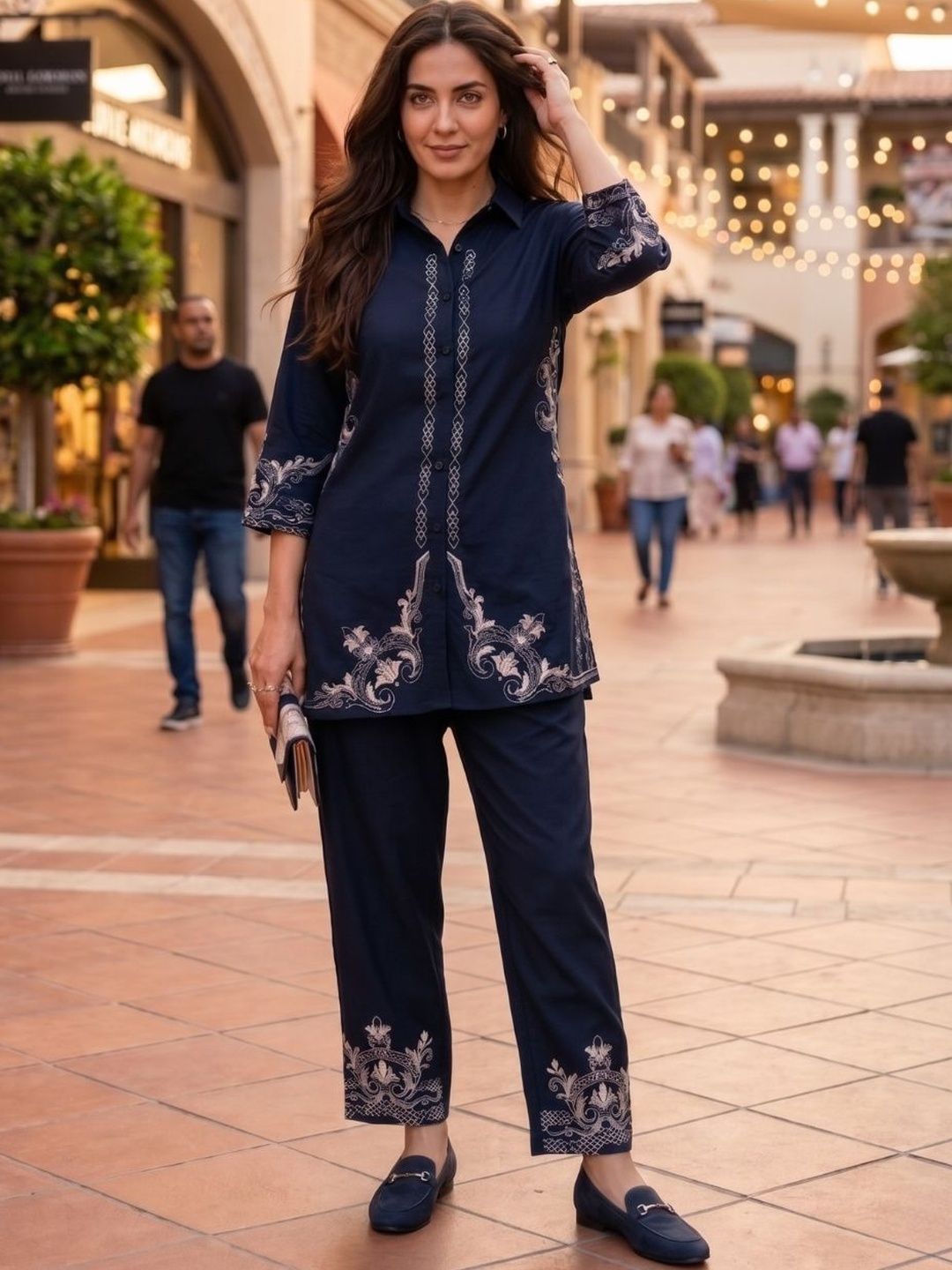 Buy AUTUMN LANE Cotton Embroidered Tunic With Trousers -  - Apparel for Women